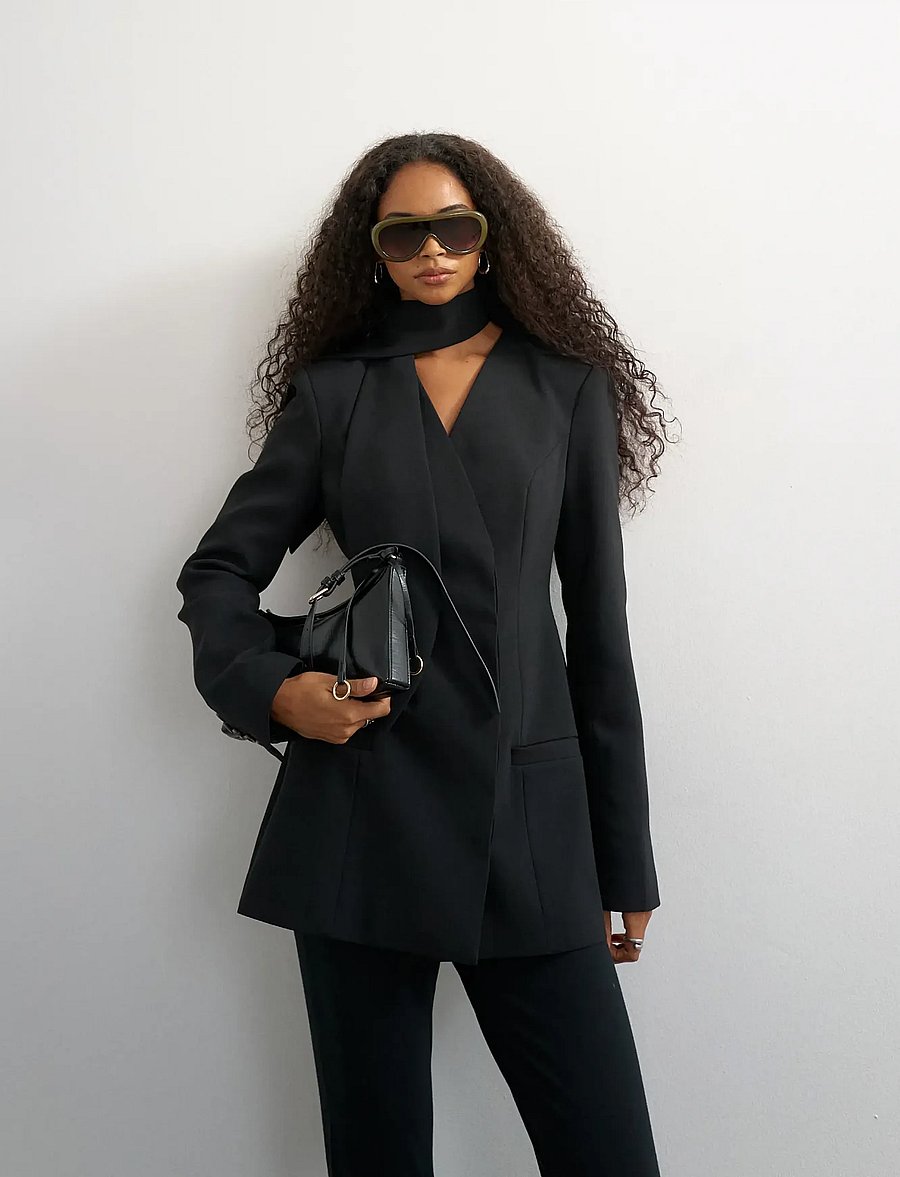 Topshop - TSASLI SCARF DETAIL BLAZER - enkeltspente blazere - jet black - 3