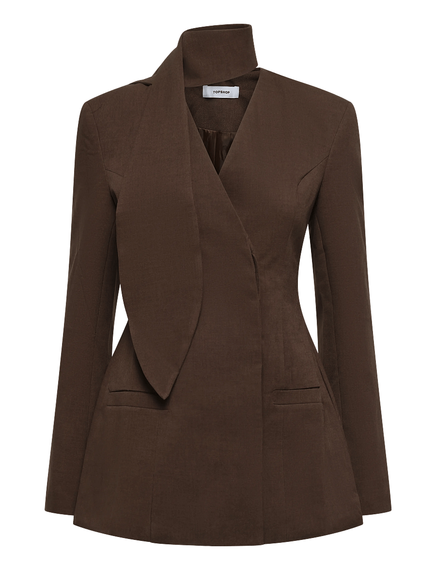 Topshop - TSASLI SCARF DETAIL BLAZER - Üherealised pintsakud - seal brown - 1