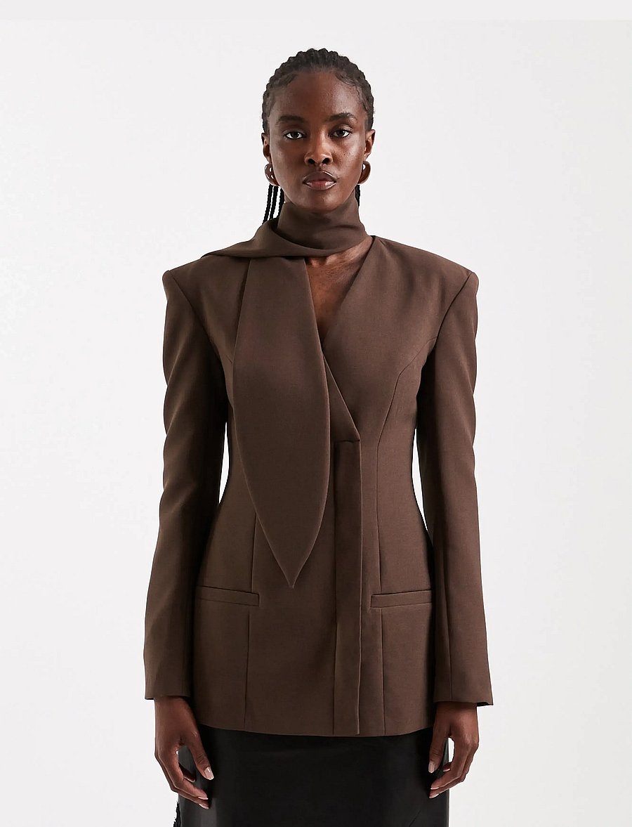 Topshop - TSASLI SCARF DETAIL BLAZER - Üherealised pintsakud - seal brown - 0