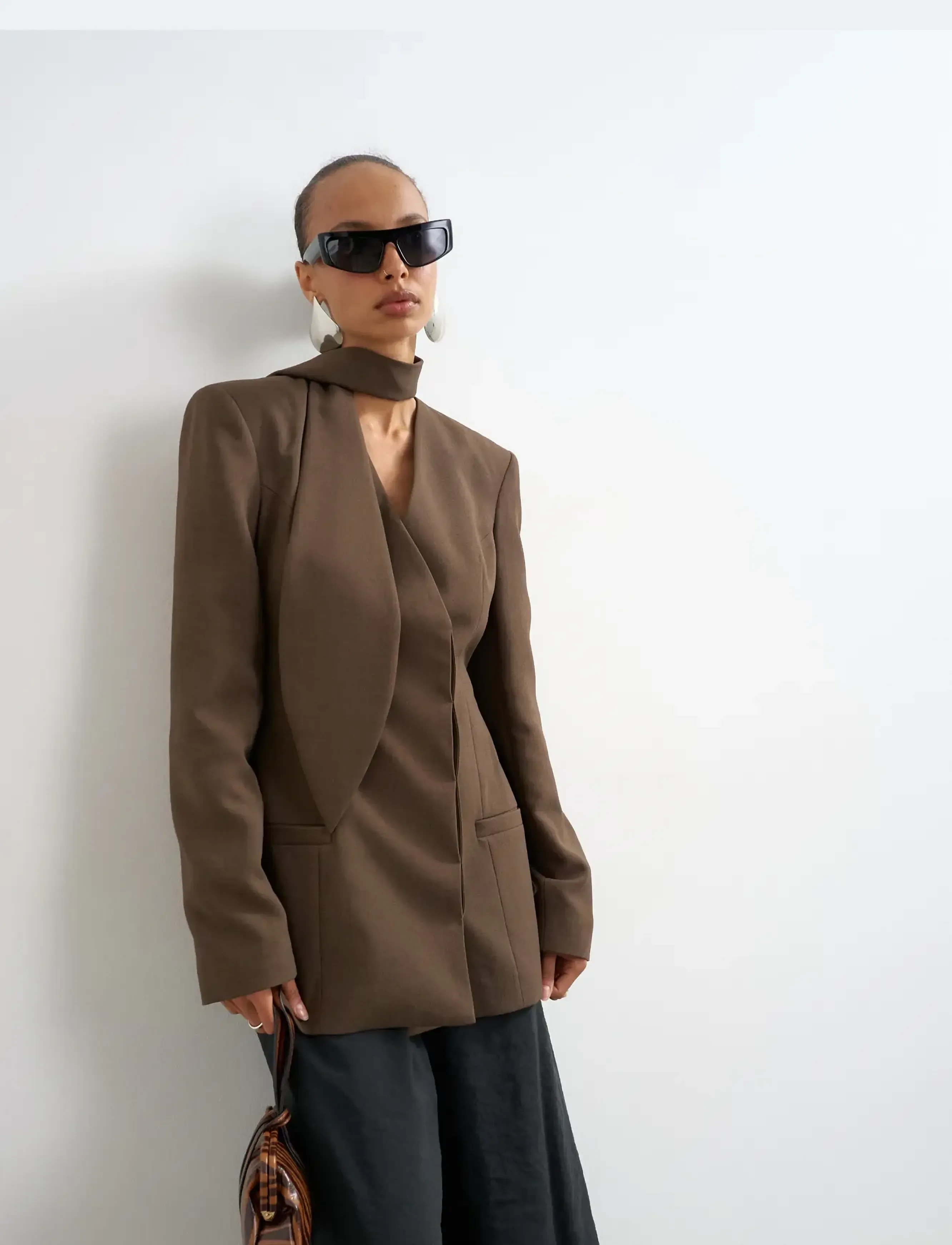 Topshop - TSASLI SCARF DETAIL BLAZER - festtøj til outletpriser - seal brown - 5
