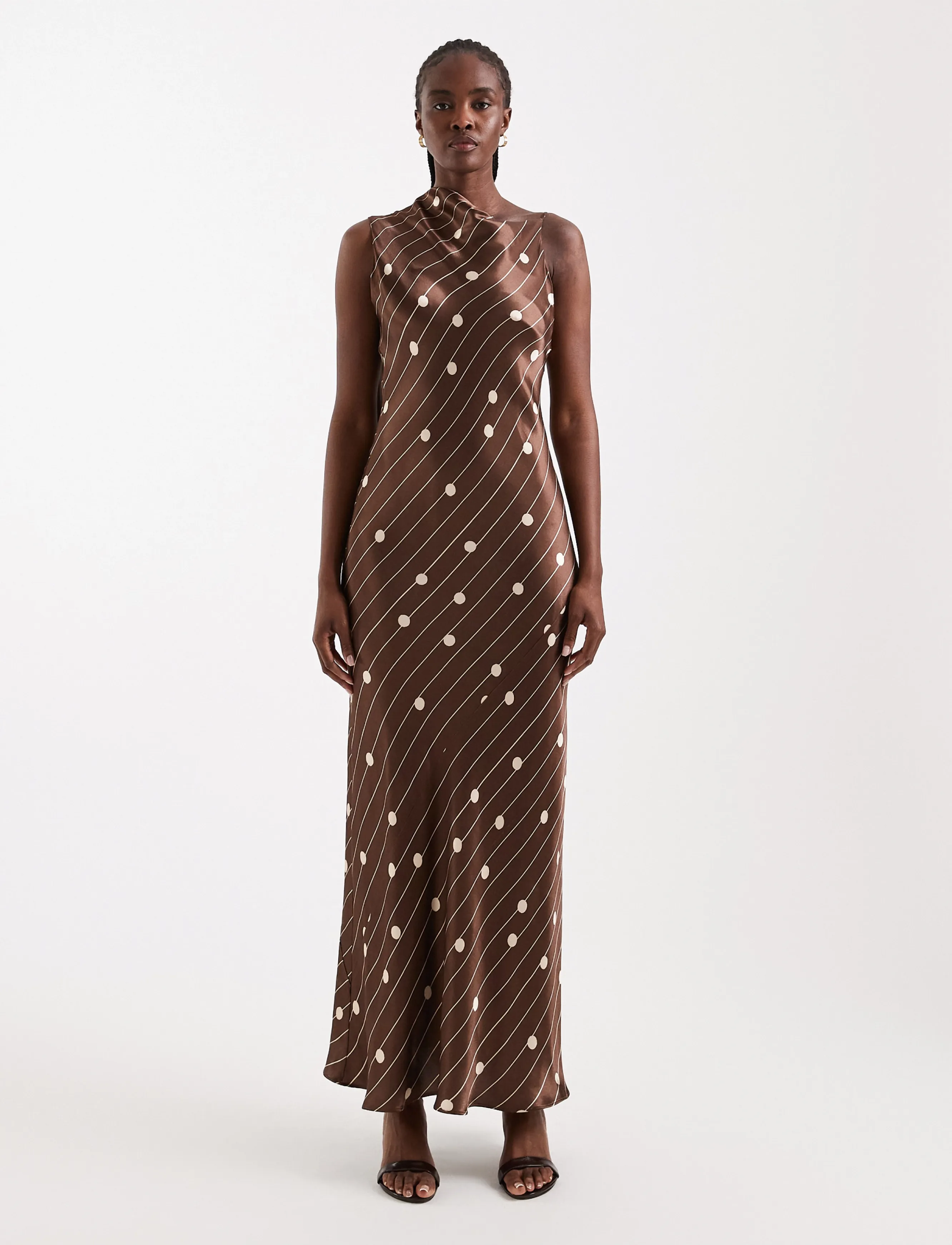 Topshop TSCELLY SATIN ASYMMETRIC MAXI DRESS WVN - Maxi Dresses - CHOCOLATE BROWN / brown