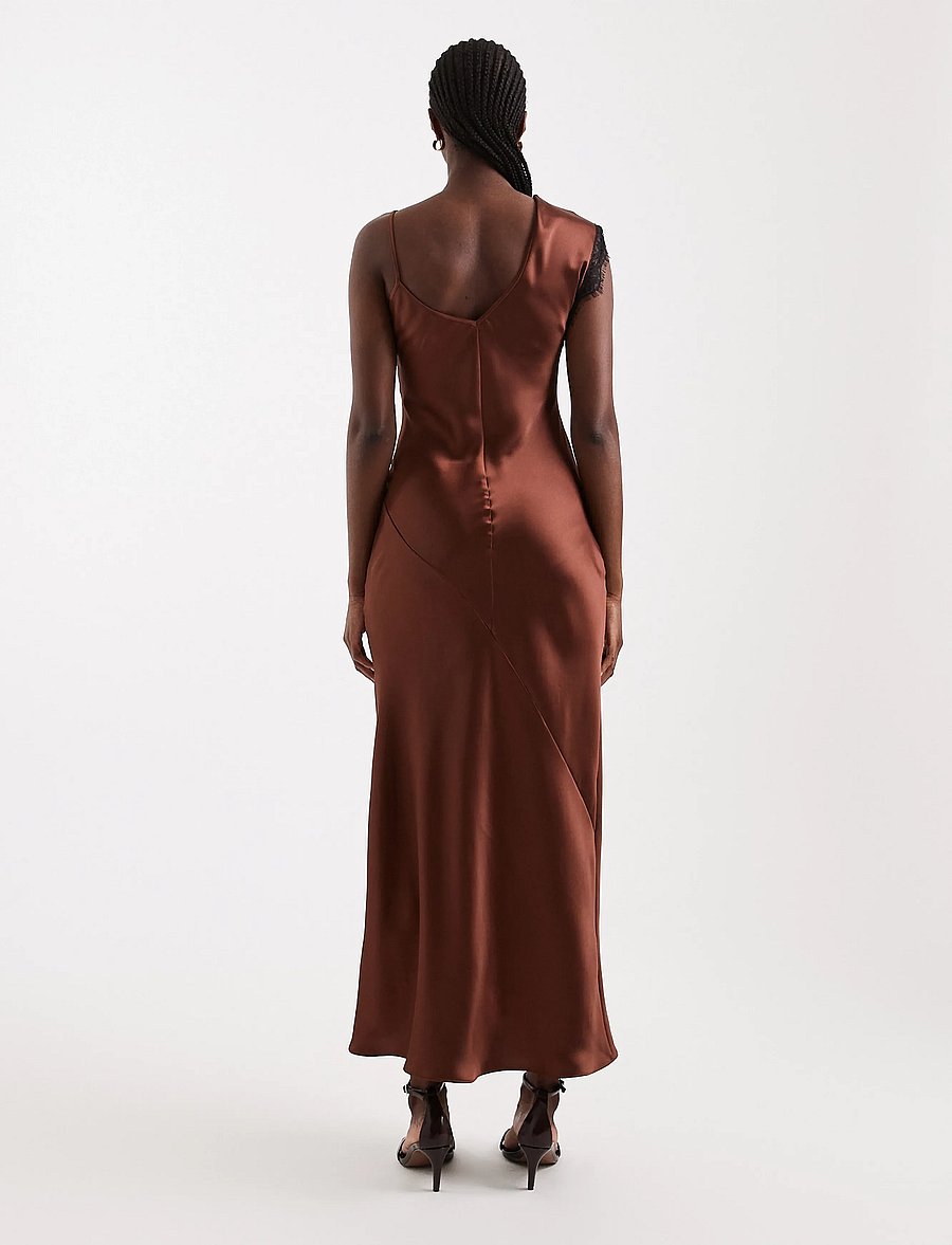 Topshop - TSCLARI ONE SHOULDER LACE TRIM DRESS WVN - schlupfkleider - rust - 3