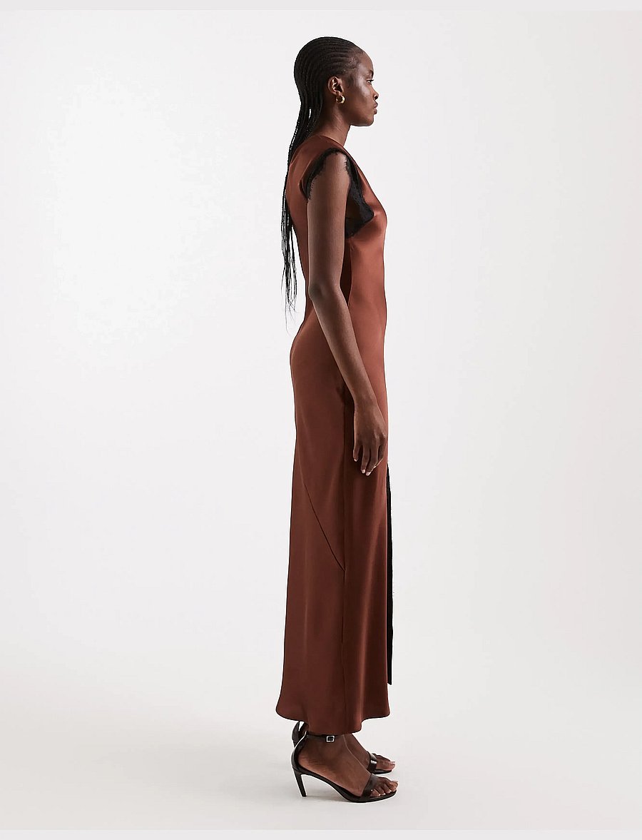 Topshop - TSCLARI ONE SHOULDER LACE TRIM DRESS WVN - schlupfkleider - rust - 4