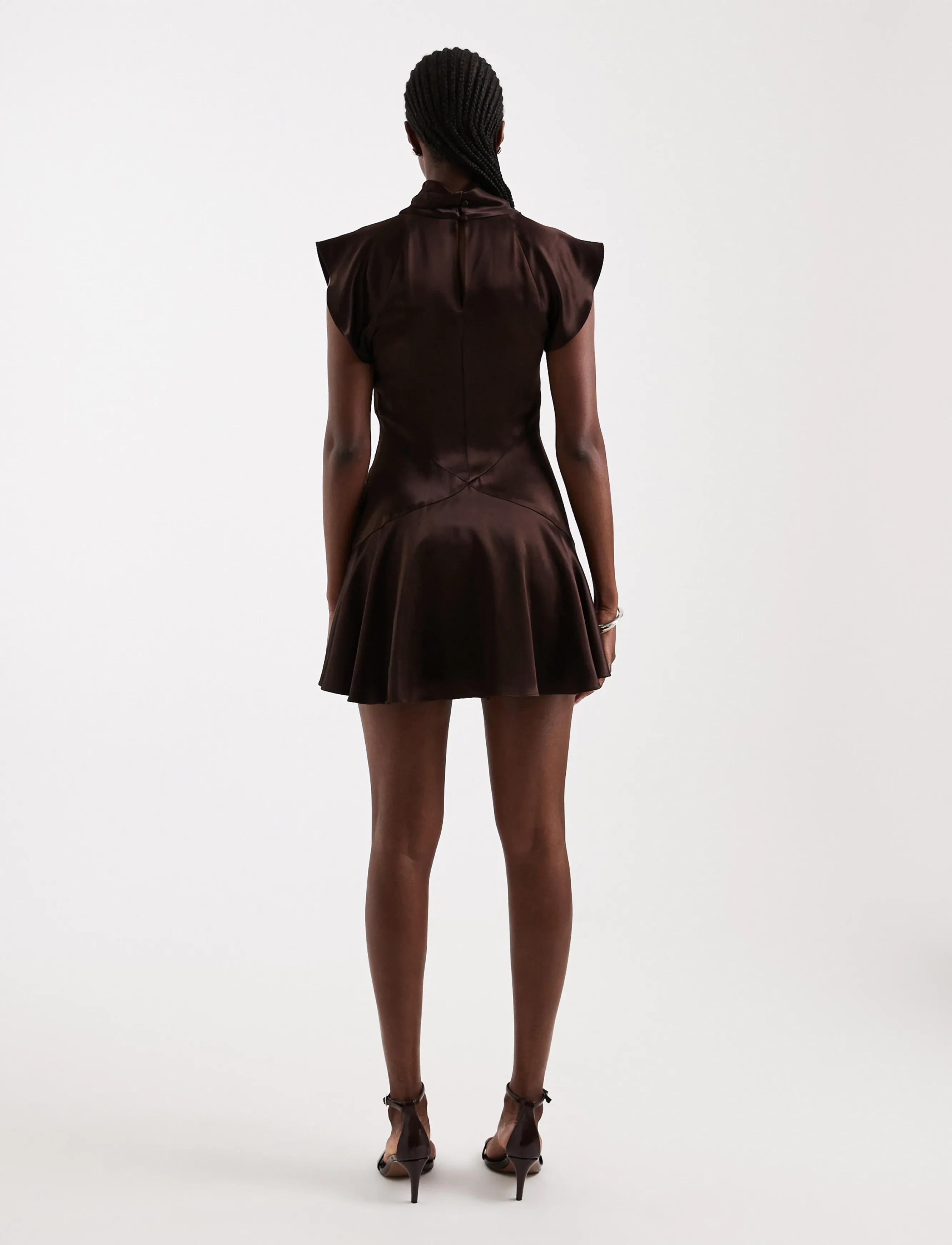 Topshop - TSCILLY SATION FLIPPY HEM MINI DRESS WVN - chocolate brown - 3