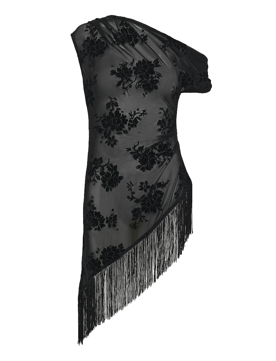 Topshop - TSBREE SHEER DEVORE TUNIC HEM TOP JRS - jet black - 1