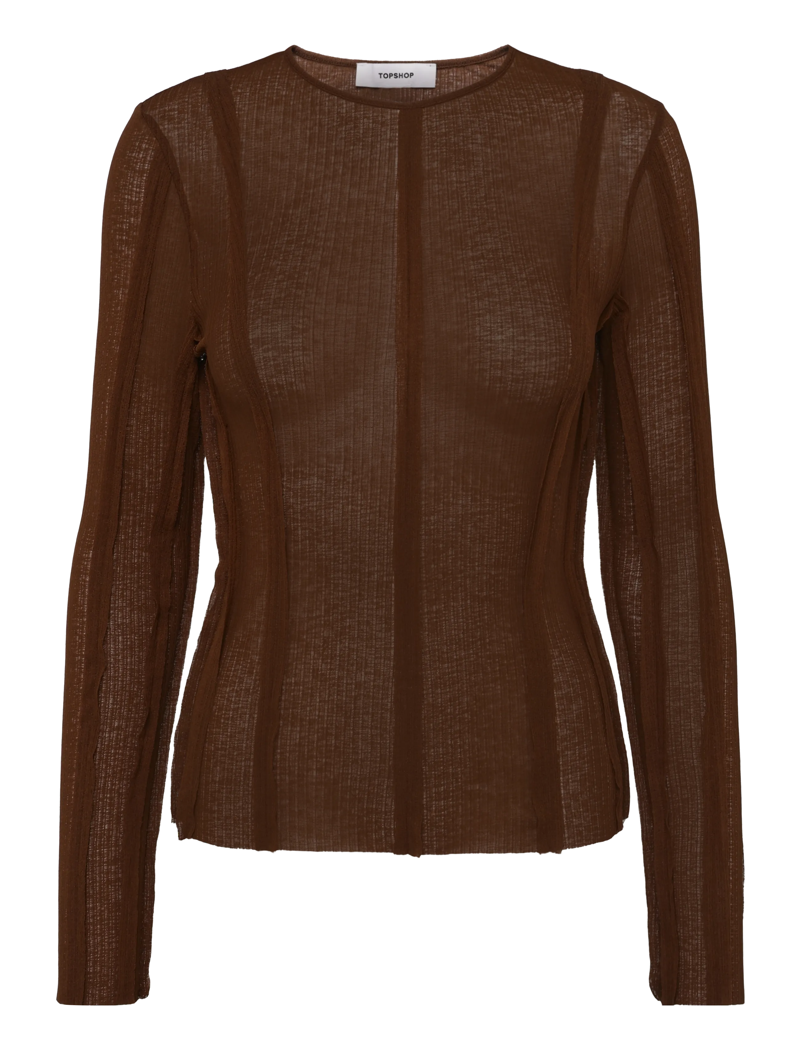 Topshop TSBELMA L/S O-NECK SHEER TOP JRS - T-Shirts & Tops - RUST / brown