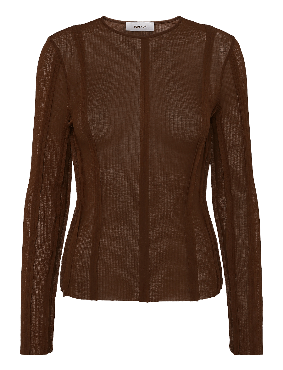 Topshop - TSBELMA L/S O-NECK SHEER TOP JRS - pikkade varrukatega topid - rust - 1