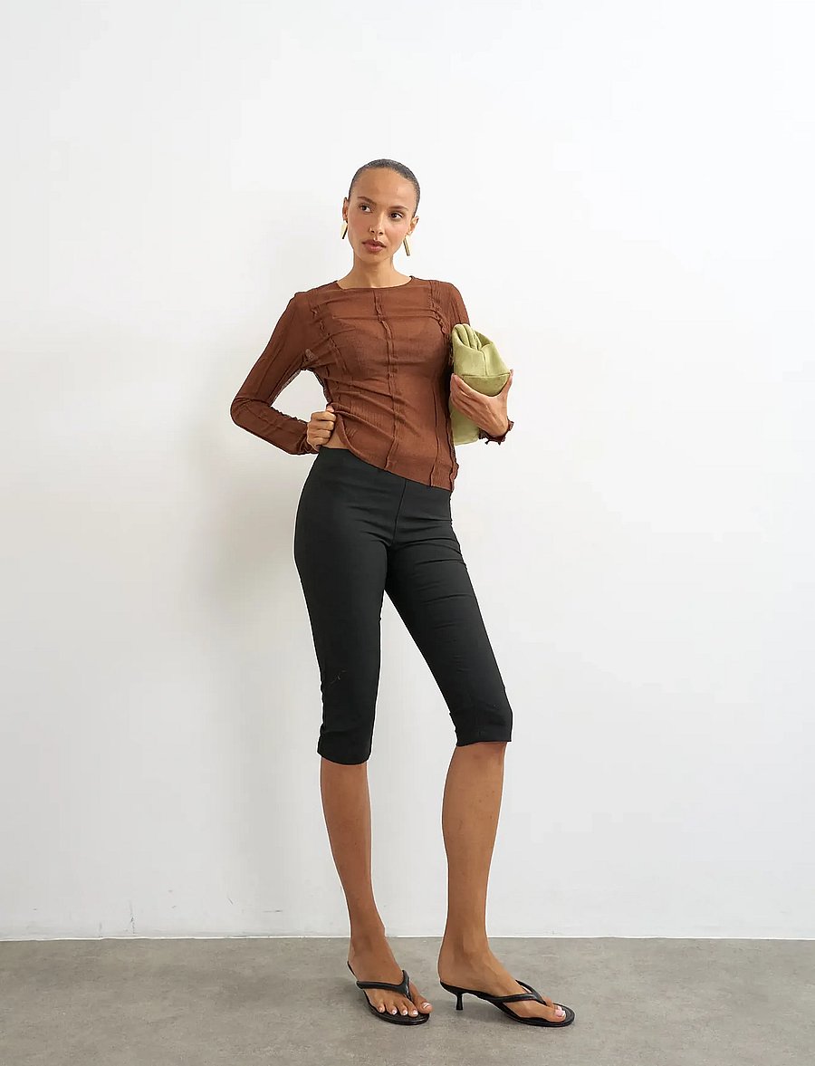 Topshop - TSBELMA L/S O-NECK SHEER TOP JRS - topy z długimi rękawami - rust - 0