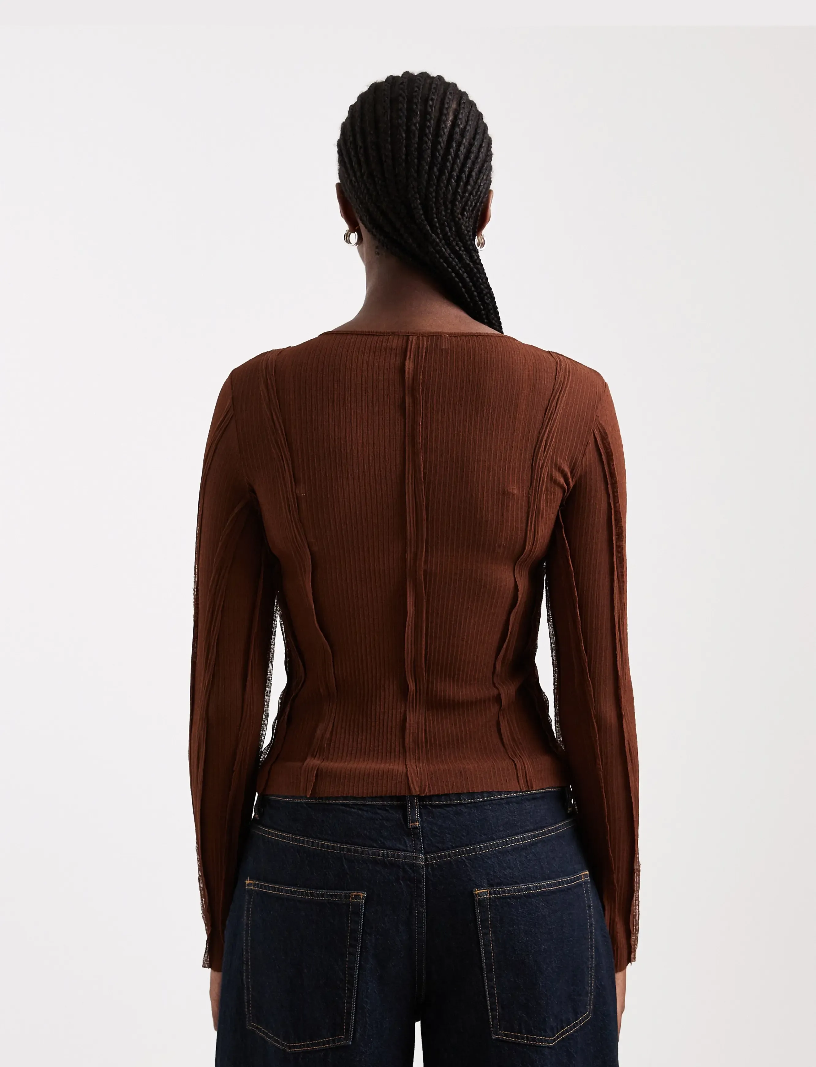 Topshop - TSBELMA L/S O-NECK SHEER TOP JRS - rust - 3