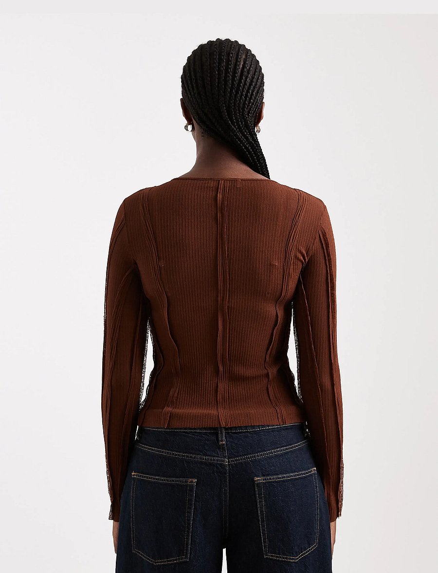 Topshop - TSBELMA L/S O-NECK SHEER TOP JRS - pikkade varrukatega topid - rust - 3