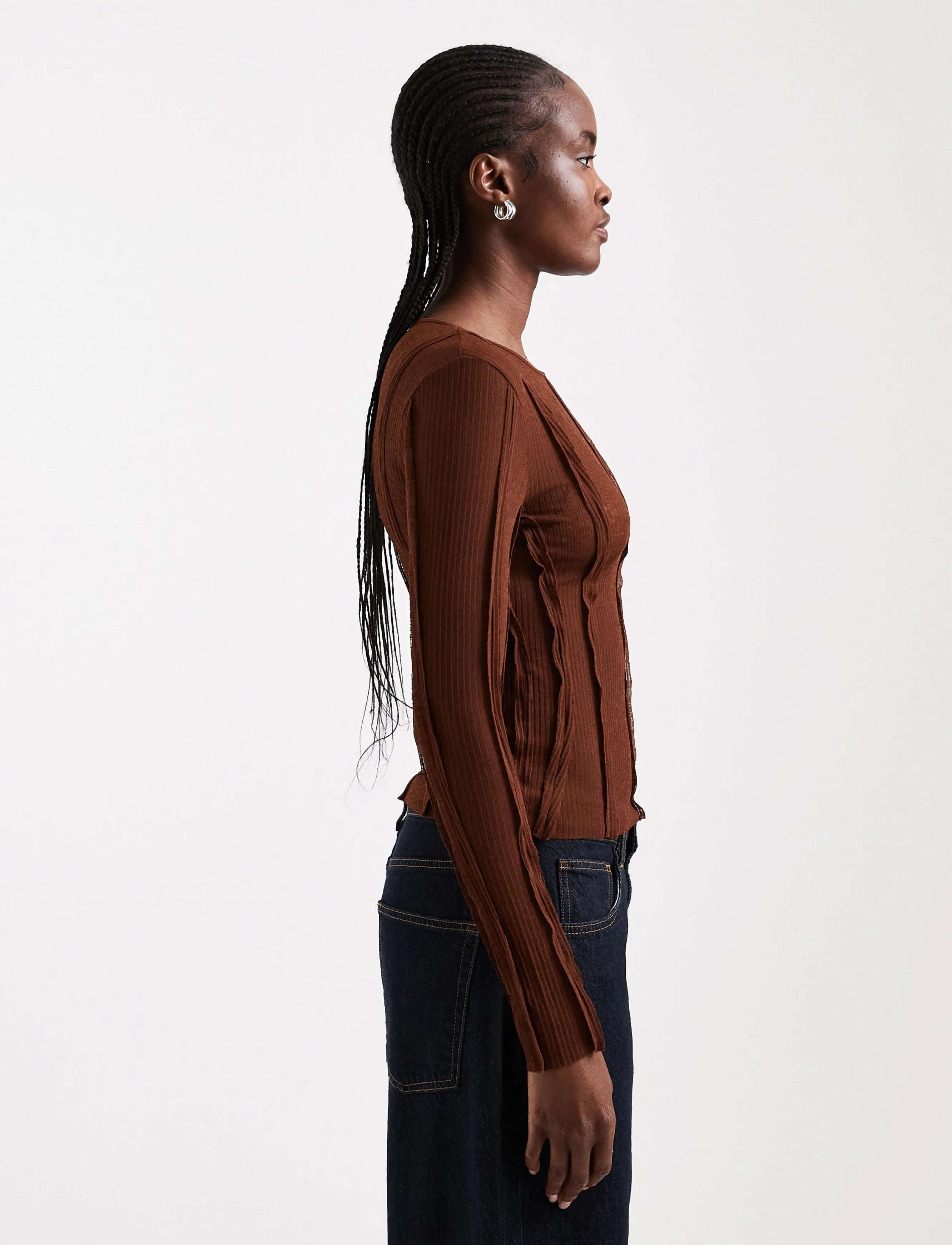 Topshop - TSBELMA L/S O-NECK SHEER TOP JRS - rust - 4