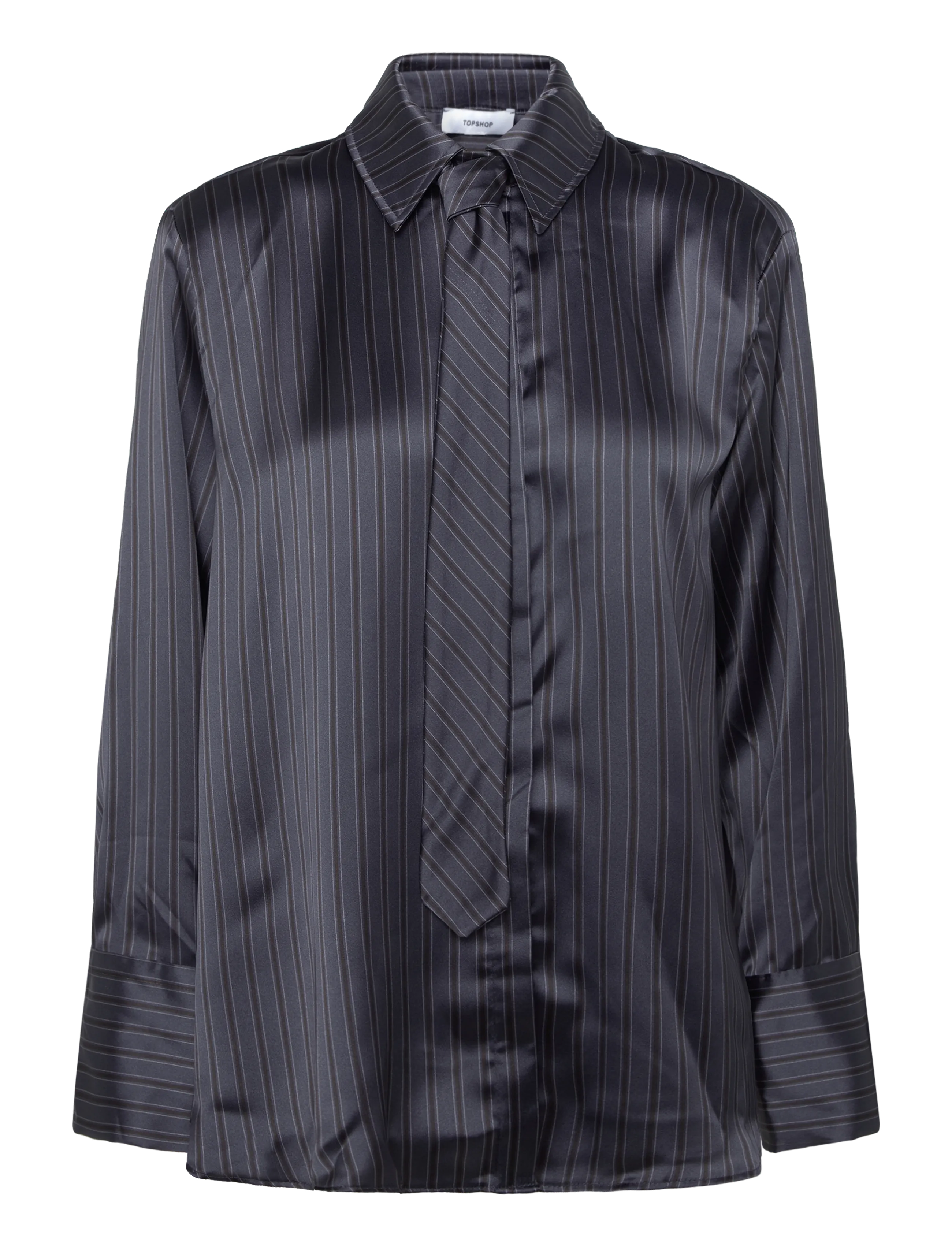 Topshop TSDANILA LS CINCH BACK TIE SHIRT WVN - Blusar & Skjortor - CHARCOAL GRAY / grey