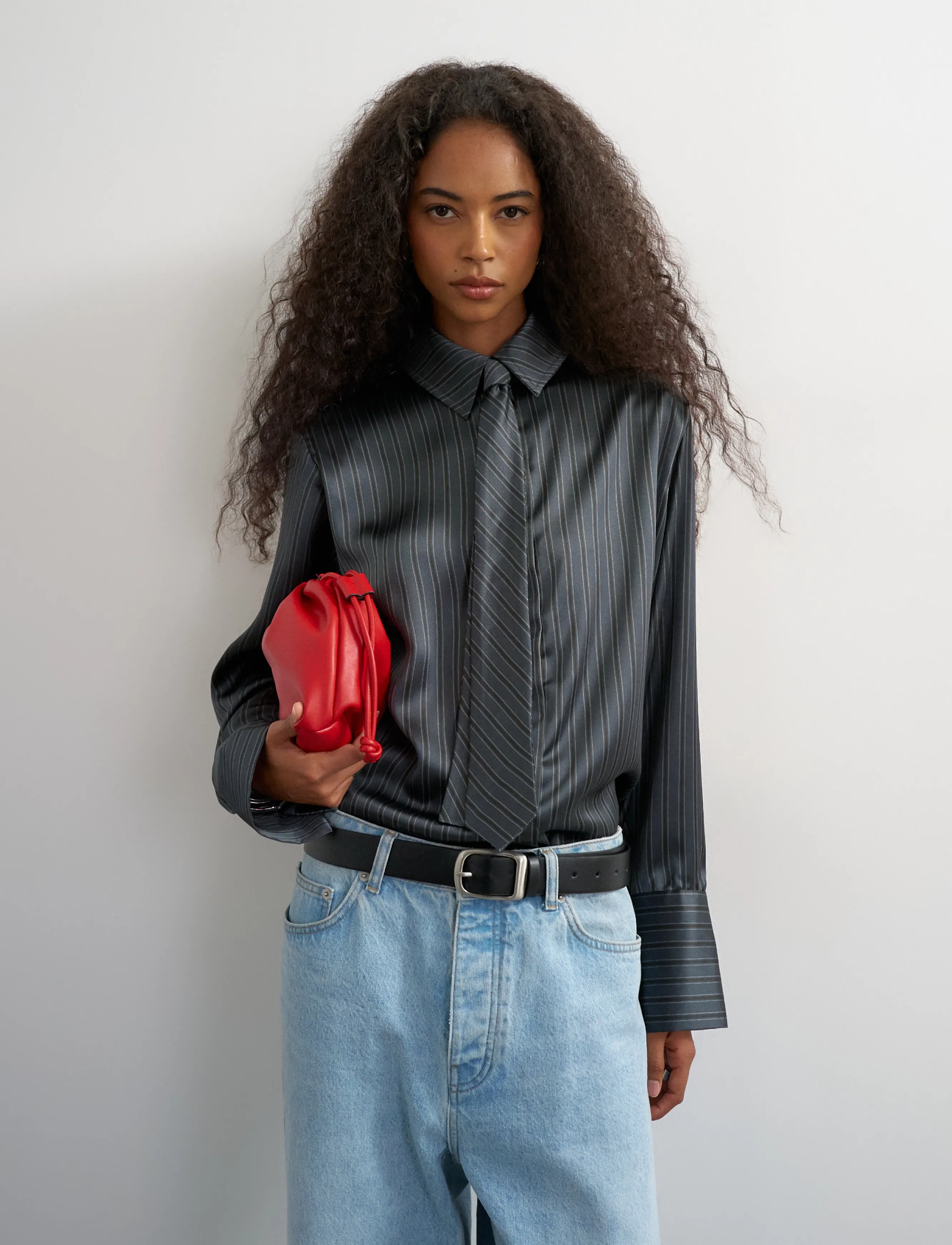 Topshop - TSDANILA LS CINCH BACK TIE SHIRT WVN - charcoal gray - 5