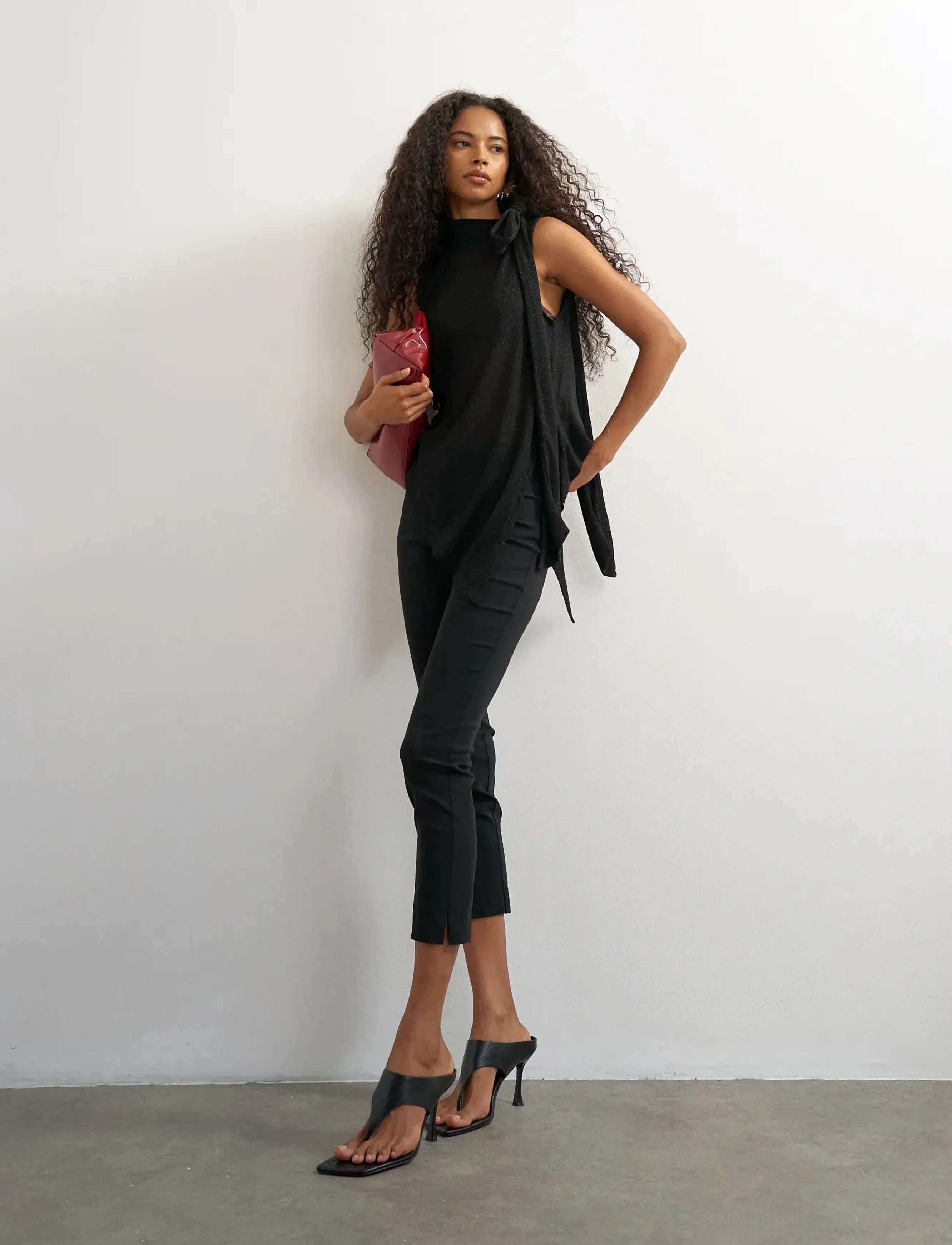 Topshop - TSBETSY L/S HIGH NECK SCARF TOP JRS - sleeveless tops - jet black - 0