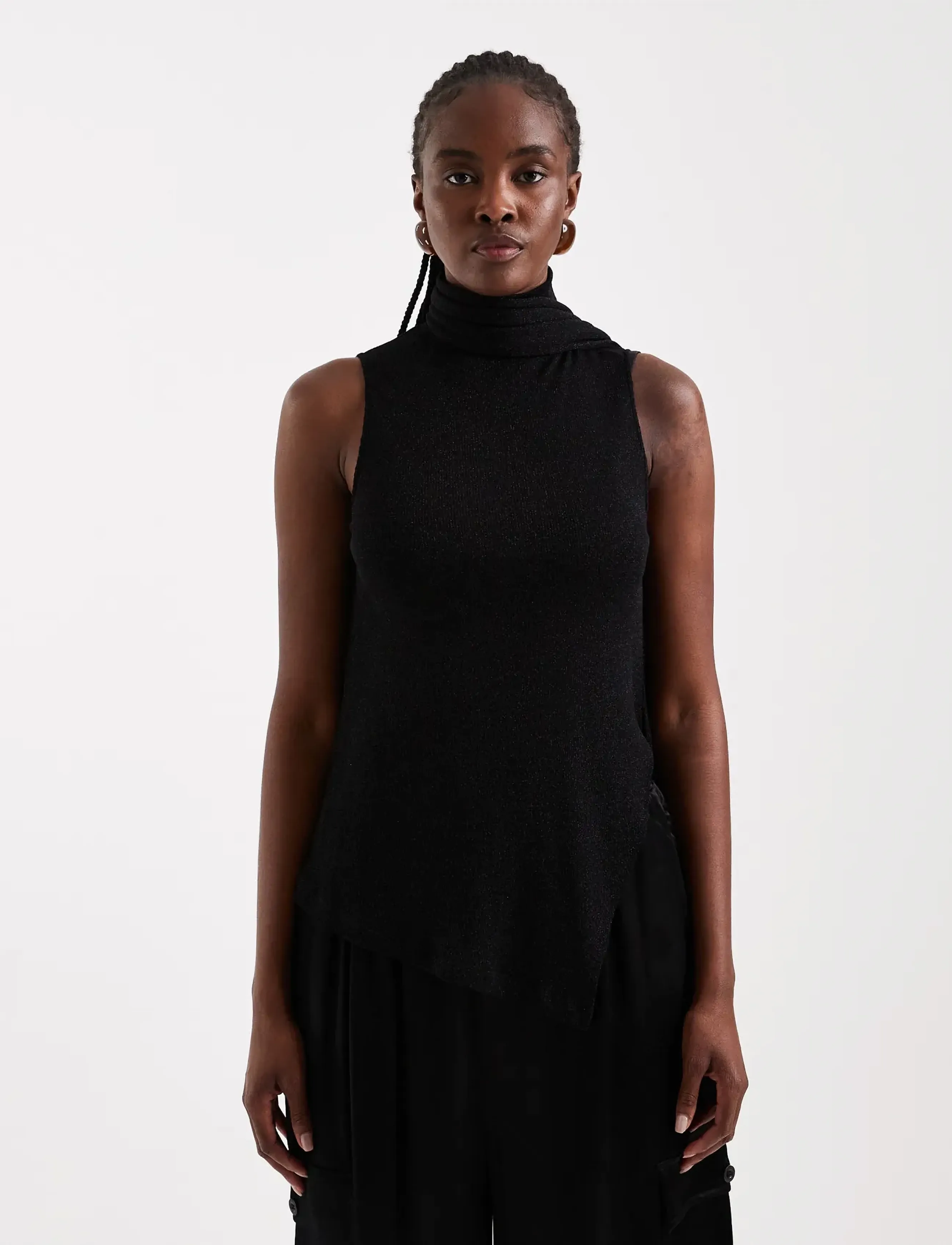 Topshop - TSBETSY L/S HIGH NECK SCARF TOP JRS - sleeveless tops - jet black - 4