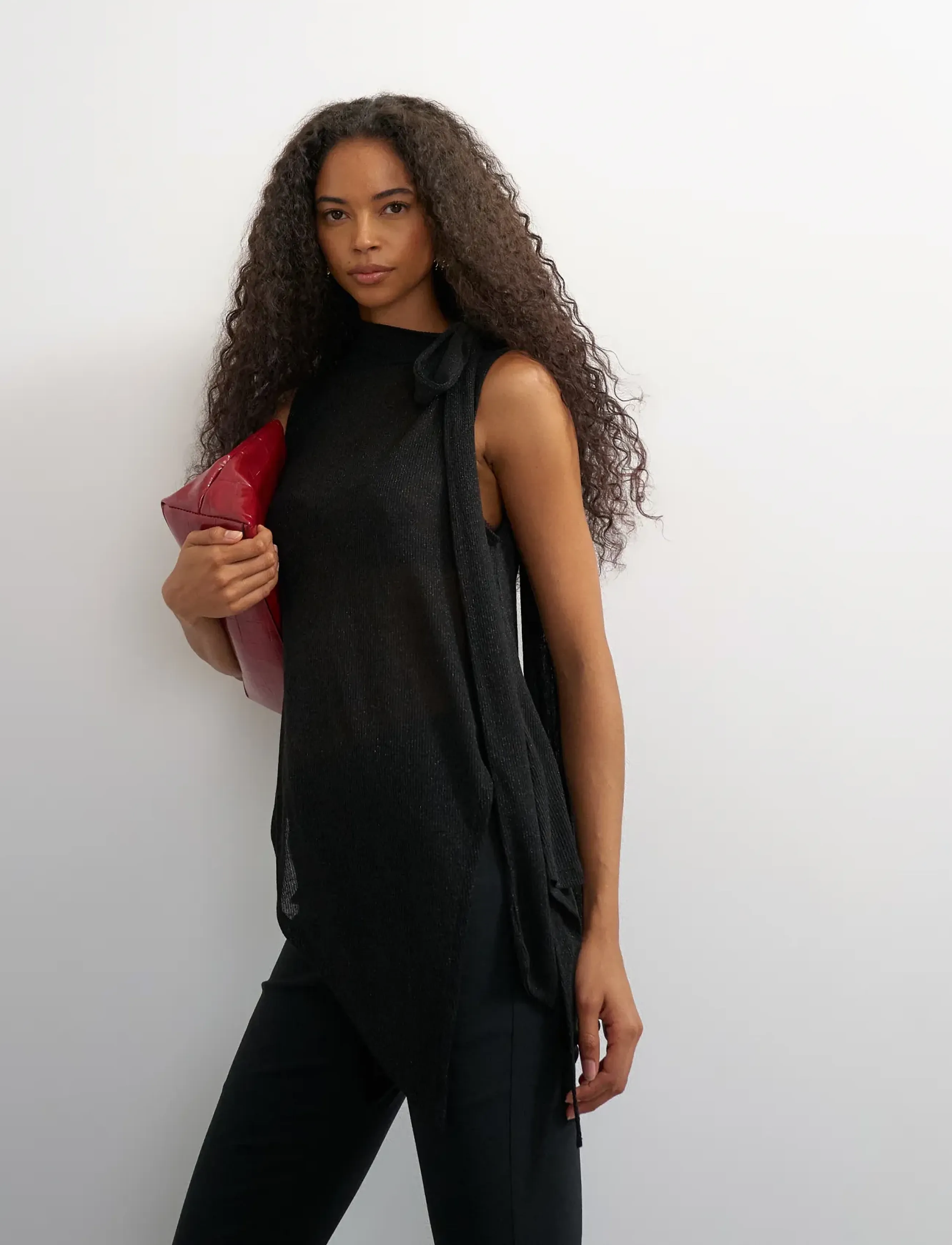 Topshop - TSBETSY L/S HIGH NECK SCARF TOP JRS - sleeveless tops - jet black - 5