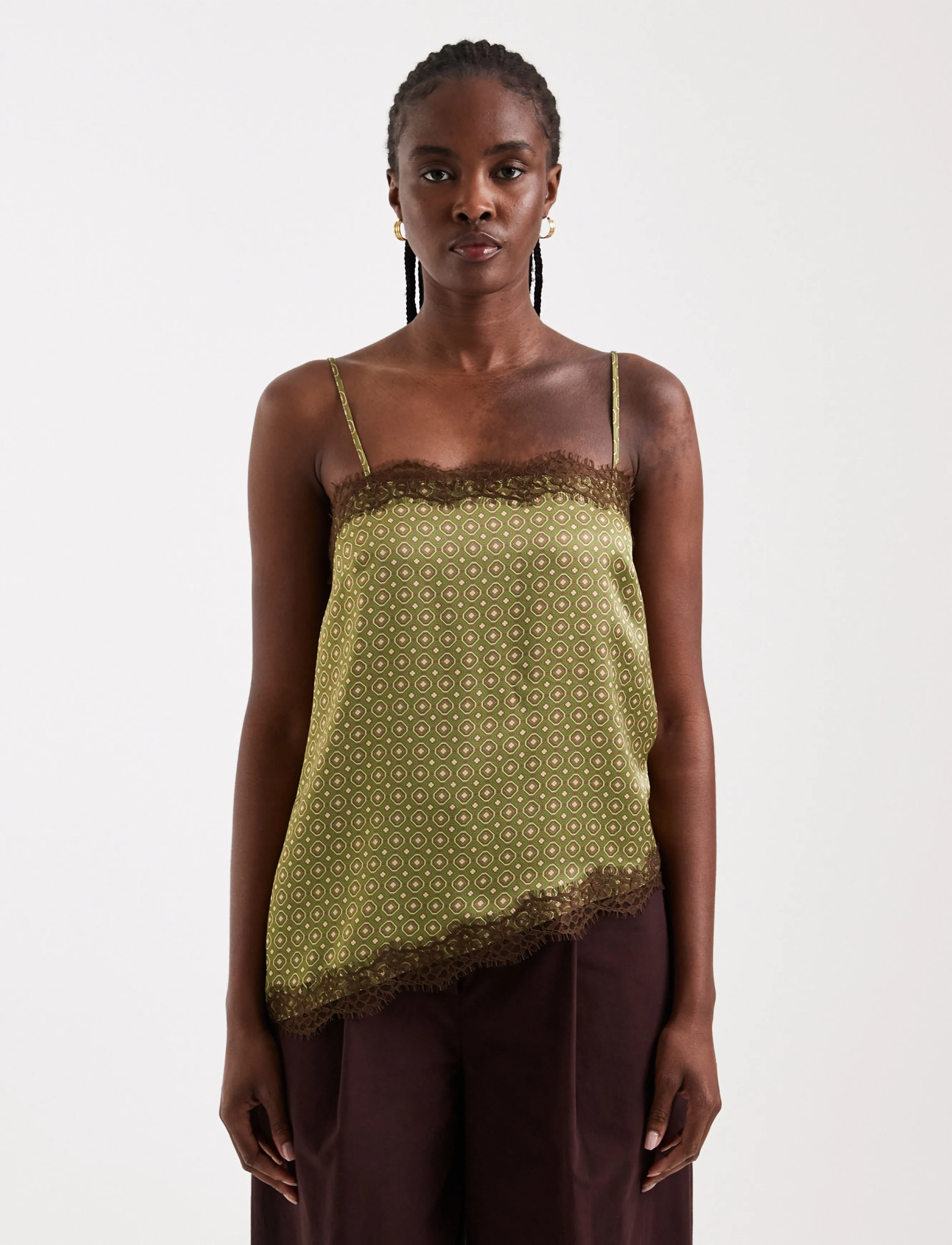Topshop - TSDENIJA LACE TRIM CAMI WVN - Ärmellose tops - green olive - 0