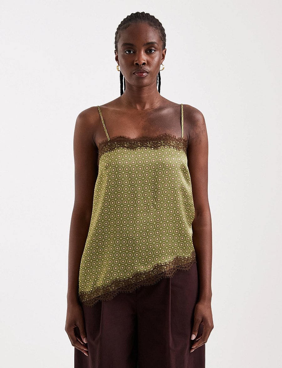 Topshop - TSDENIJA LACE TRIM CAMI WVN - Ärmellose tops - green olive - 0