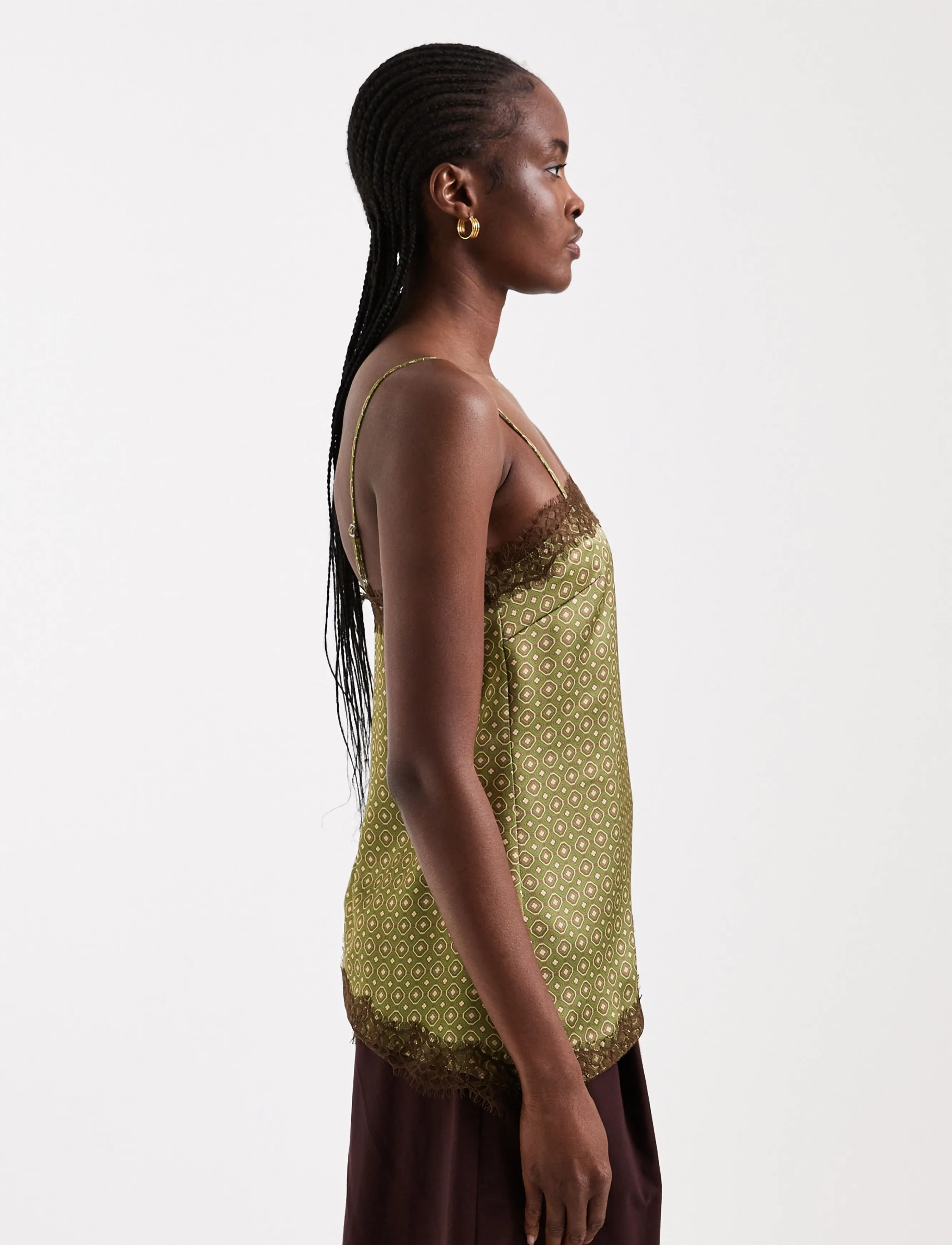 Topshop - TSDENIJA LACE TRIM CAMI WVN - Ärmellose tops - green olive - 4