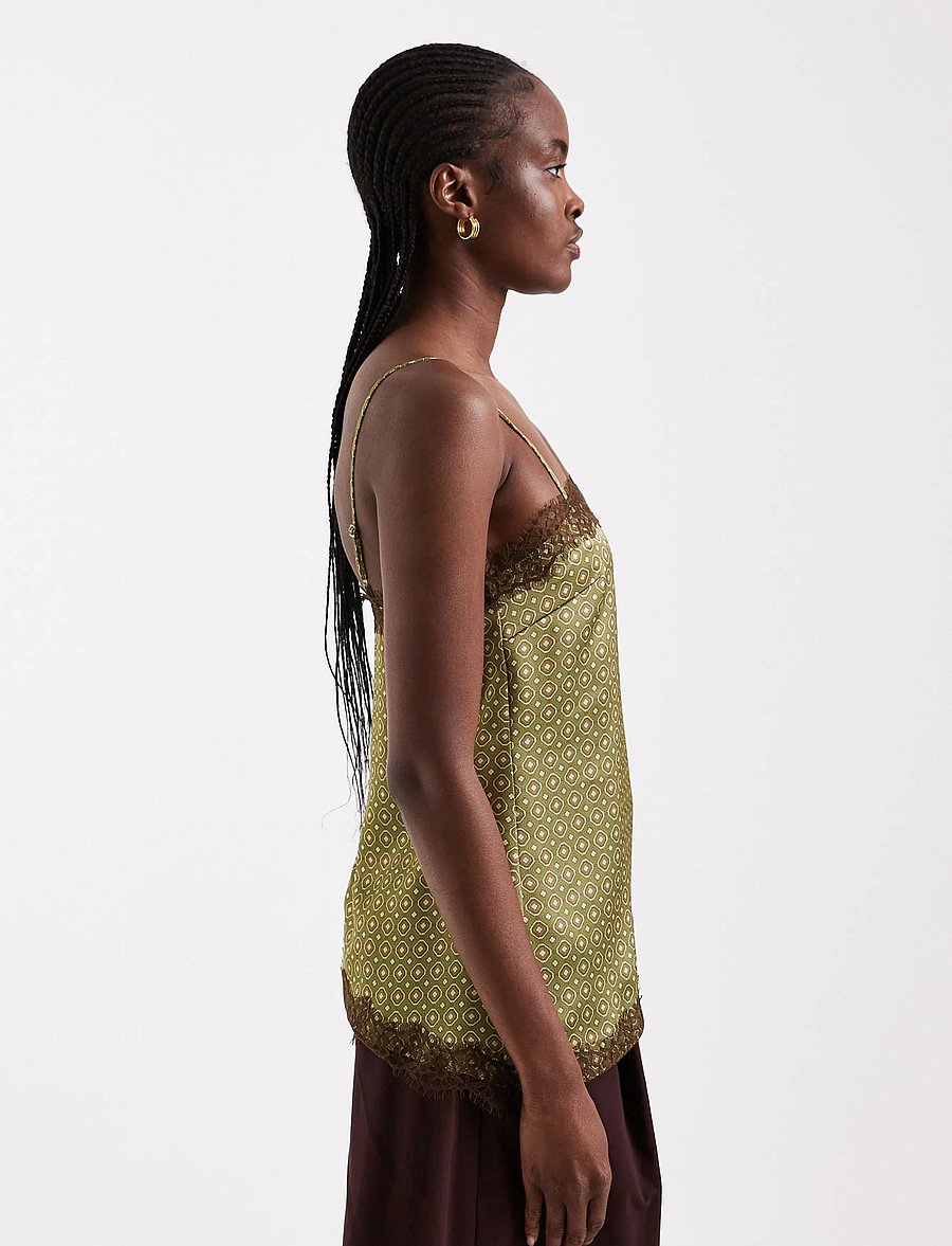 Topshop - TSDENIJA LACE TRIM CAMI WVN - Ärmellose tops - green olive - 4
