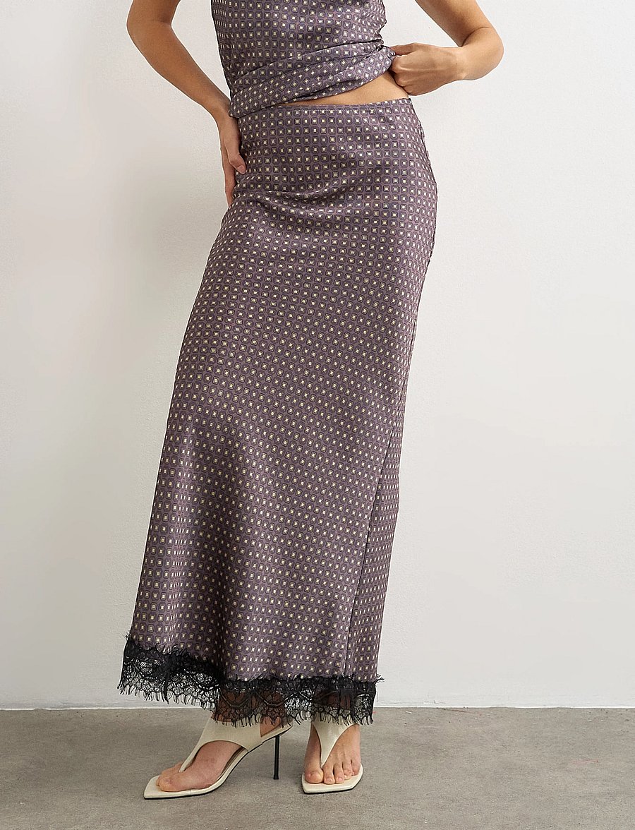 Topshop - TSDANITA SATIN LACE TRIM MAXI SKIRT WVN - satinröcke - chocolate lab - 0