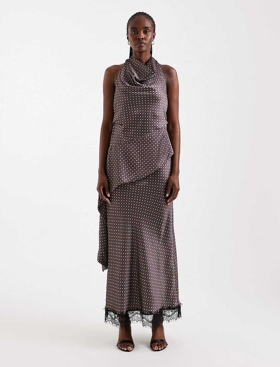 Topshop - TSDANITA SATIN LACE TRIM MAXI SKIRT WVN - satiinseelikud - chocolate lab - 0