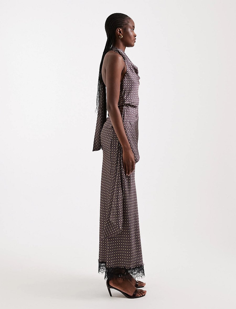 Topshop - TSDANITA SATIN LACE TRIM MAXI SKIRT WVN - satiinseelikud - chocolate lab - 4