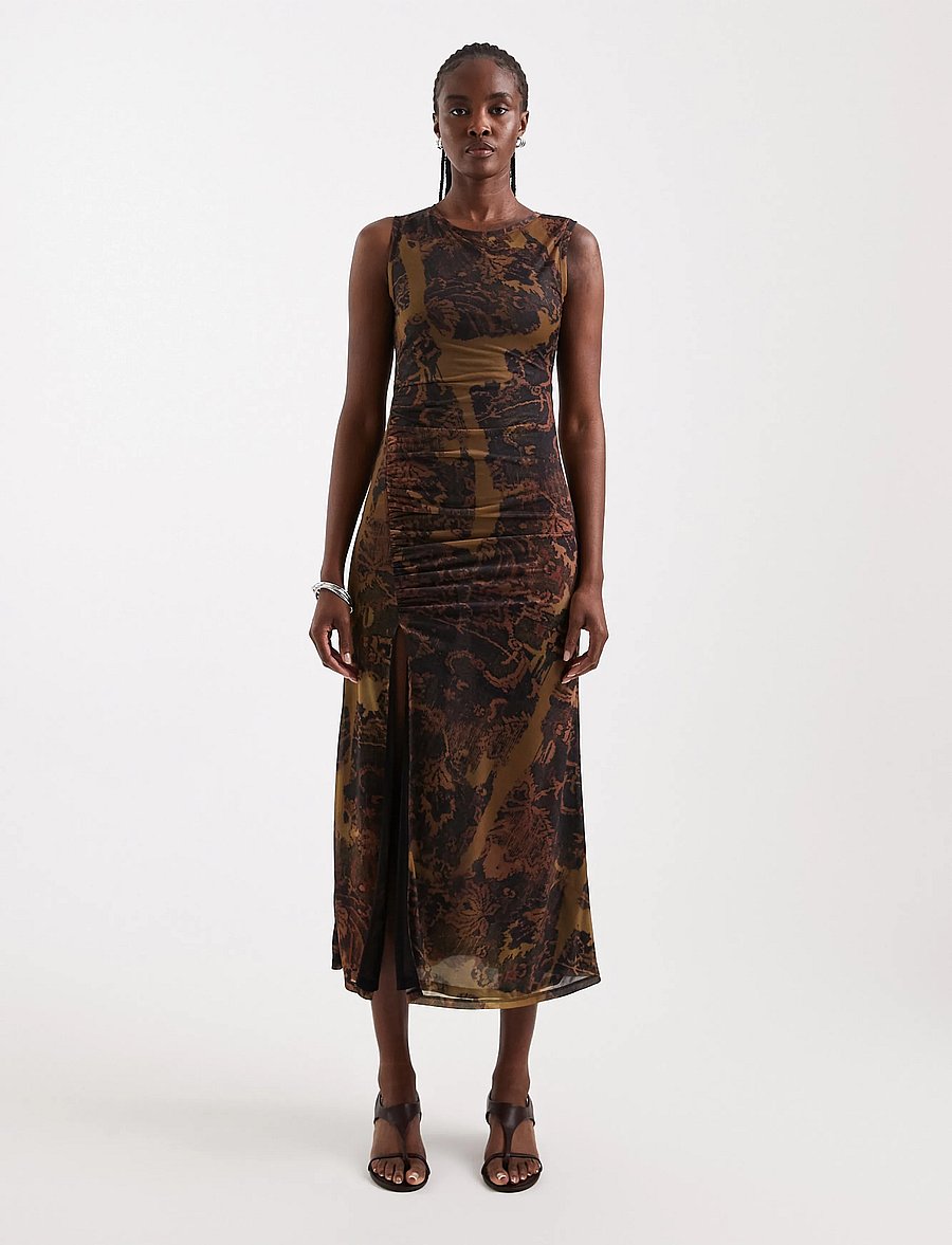 Topshop - TSCAISA MESH CHECK TAPESTRYMAXI JRS - liibuvad kleidid - downtown brown - 0