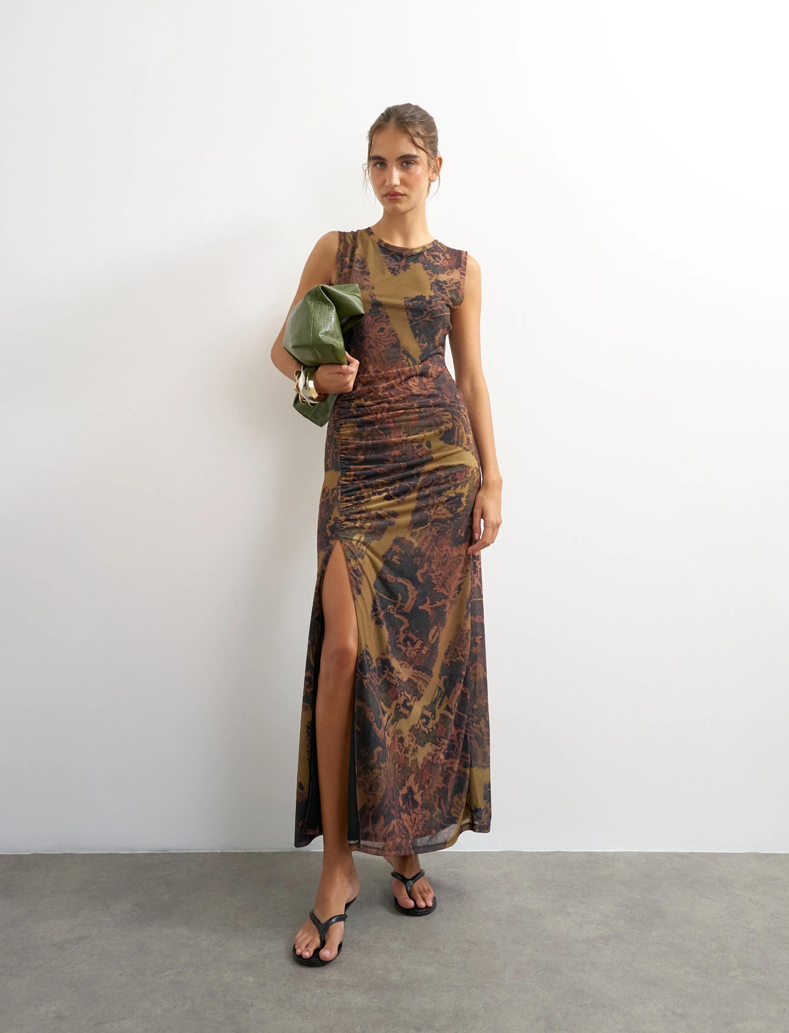 Topshop TSCAISA MESH CHECK TAPESTRYMAXI JRS - Tøj - DOWNTOWN BROWN / brown