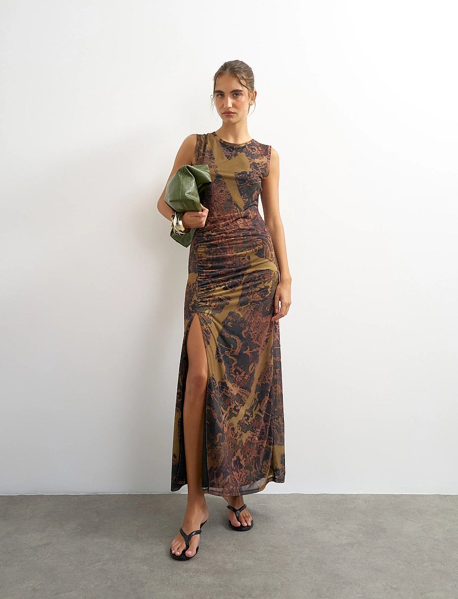 Topshop - TSCAISA MESH CHECK TAPESTRYMAXI JRS - liibuvad kleidid - downtown brown - 0