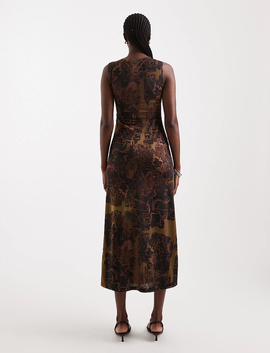 Topshop - TSCAISA MESH CHECK TAPESTRYMAXI JRS - liibuvad kleidid - downtown brown - 3
