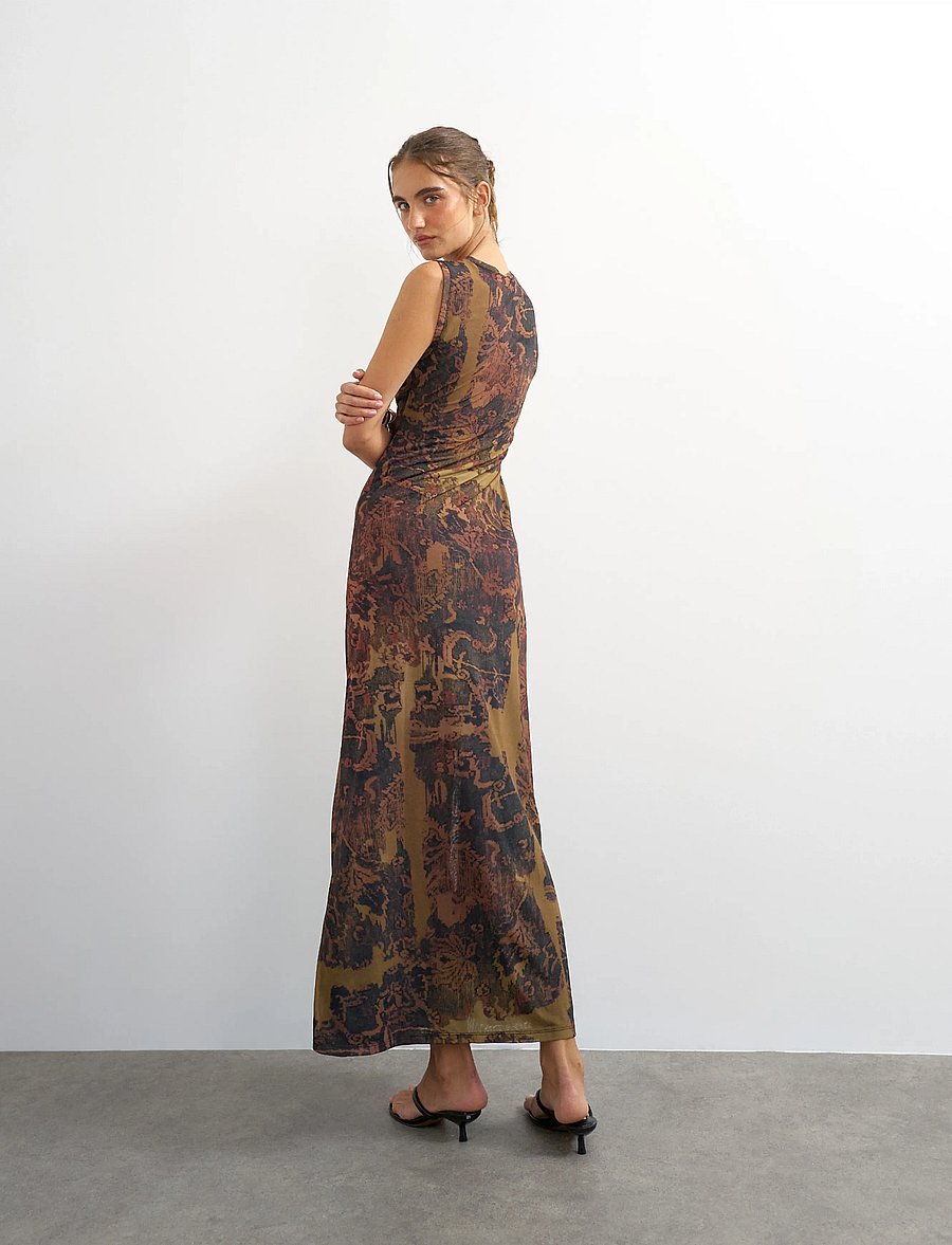 Topshop - TSCAISA MESH CHECK TAPESTRYMAXI JRS - liibuvad kleidid - downtown brown - 3