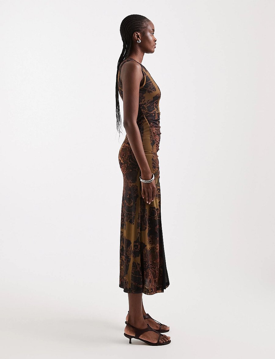 Topshop - TSCAISA MESH CHECK TAPESTRYMAXI JRS - liibuvad kleidid - downtown brown - 4
