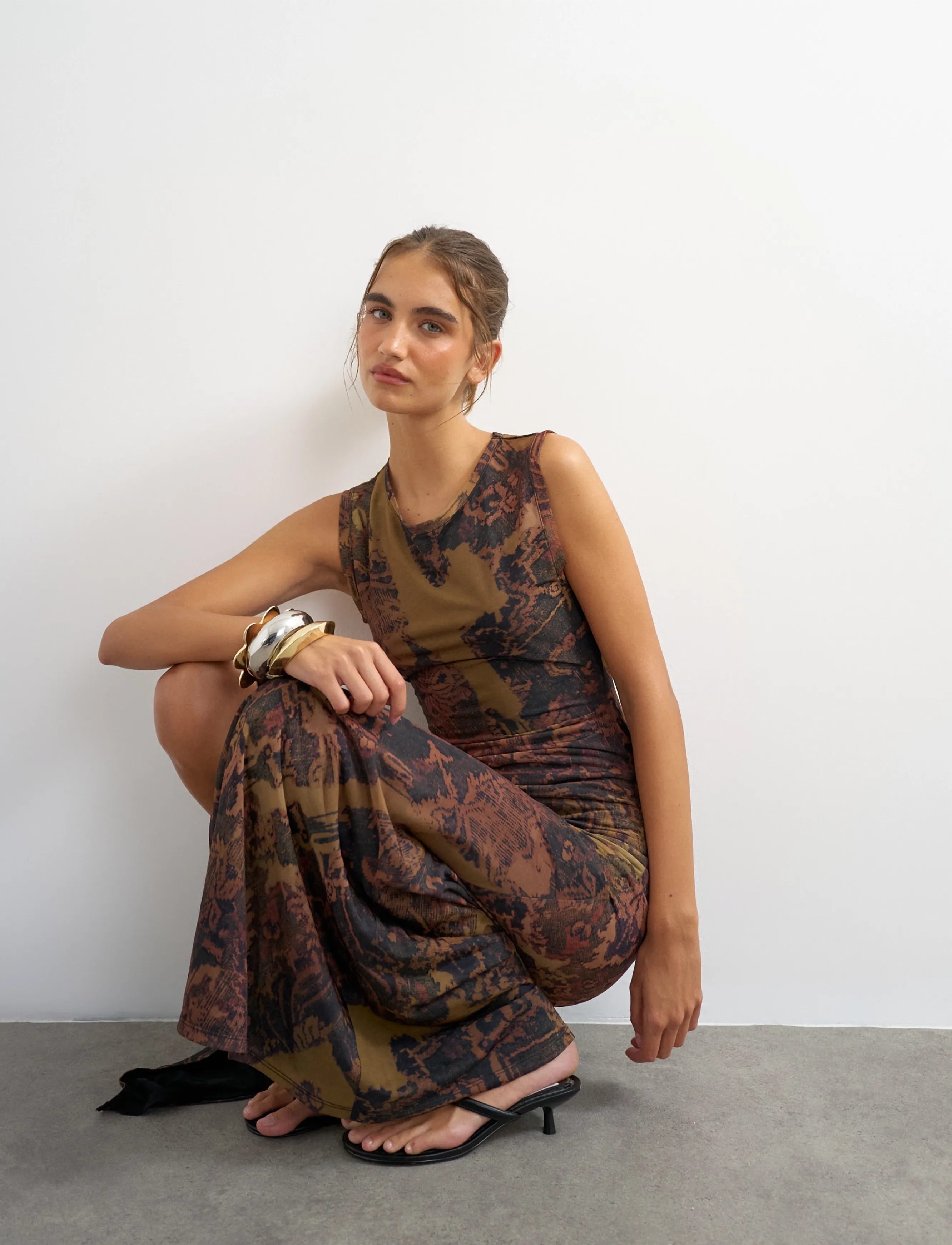 Topshop - TSCAISA MESH CHECK TAPESTRYMAXI JRS - höstfynd - downtown brown - 5