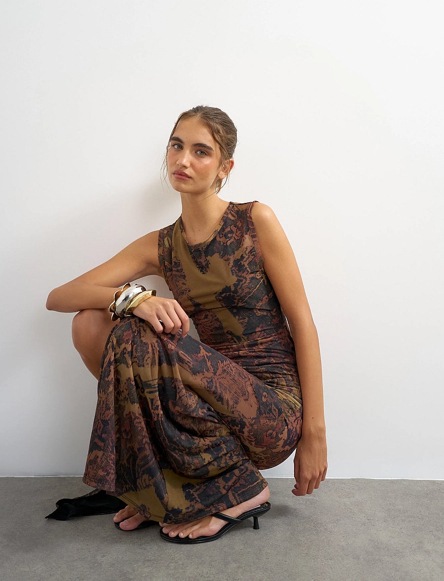Topshop - TSCAISA MESH CHECK TAPESTRYMAXI JRS - liibuvad kleidid - downtown brown - 5