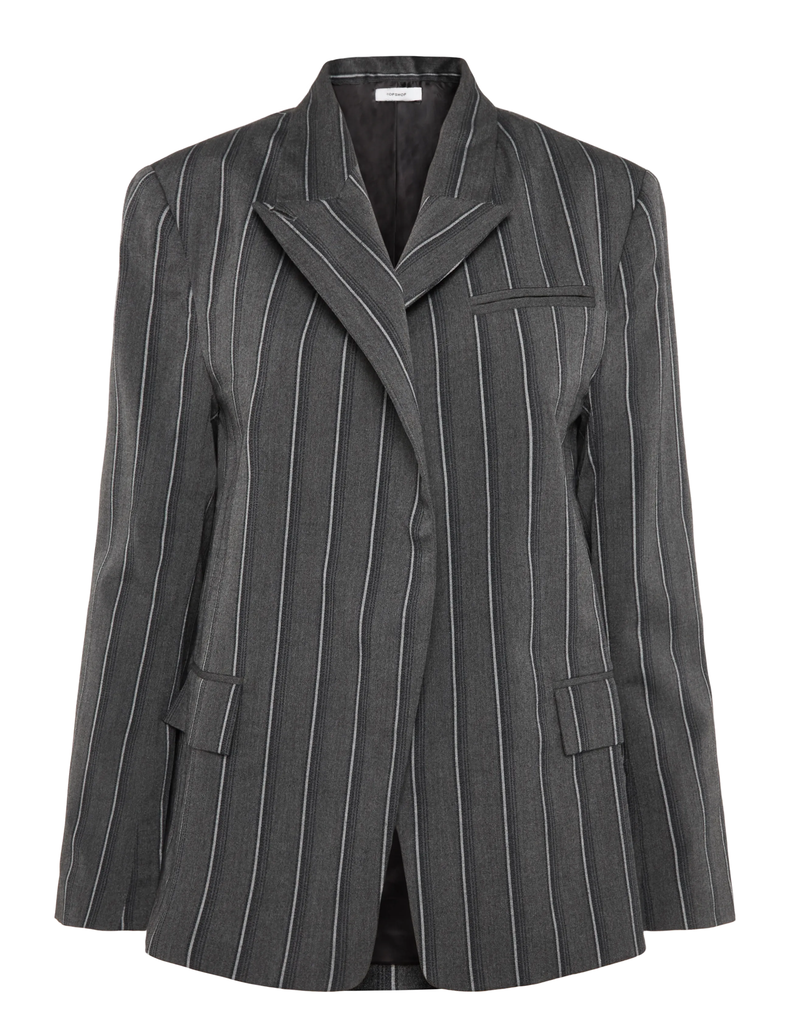 Topshop TSALAZ PINSTRIPE HIGHNECK BLAZER - Mode trends - CHARCOAL GRAY / grey