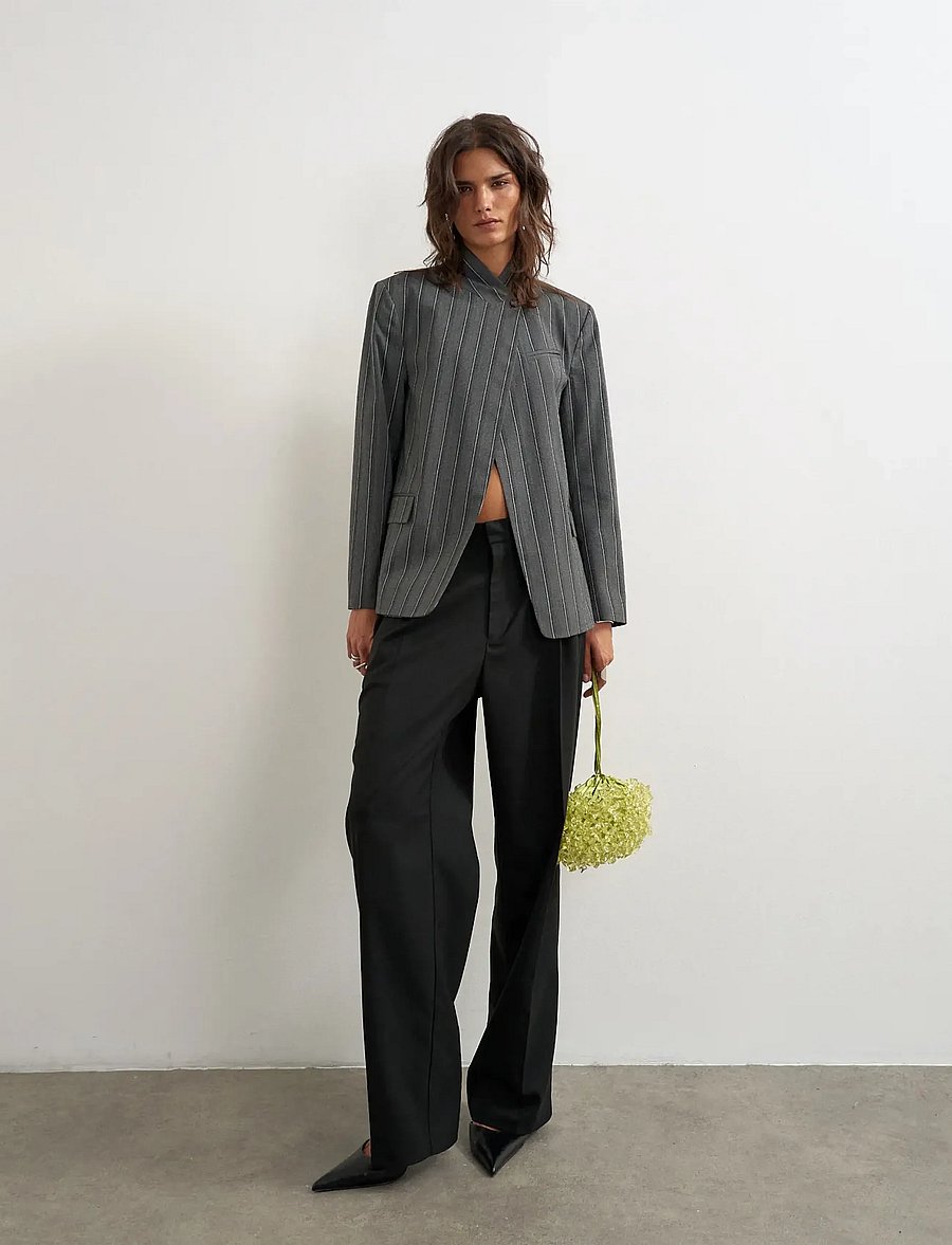 Topshop - TSALAZ PINSTRIPE HIGHNECK BLAZER - single breasted blazers - charcoal gray - 0