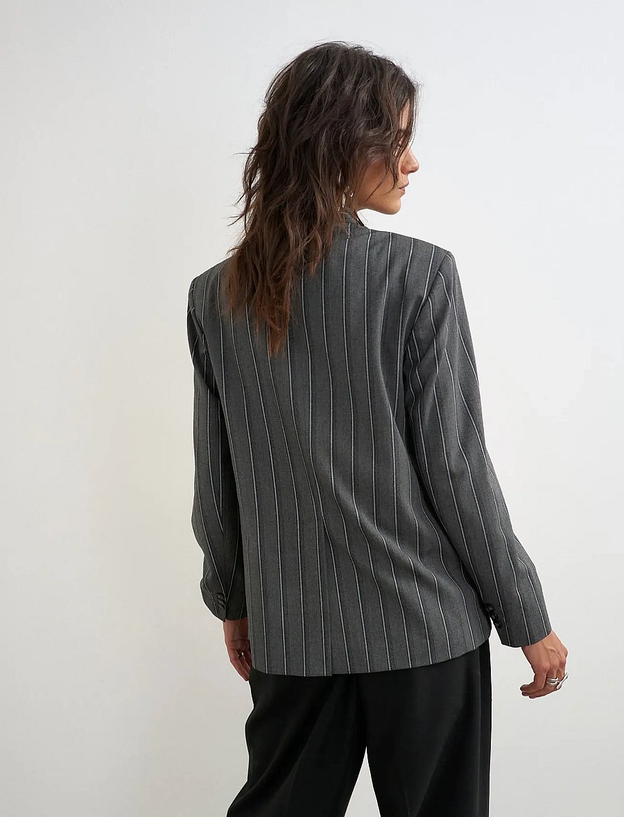 Topshop - TSALAZ PINSTRIPE HIGHNECK BLAZER - single breasted blazers - charcoal gray - 2