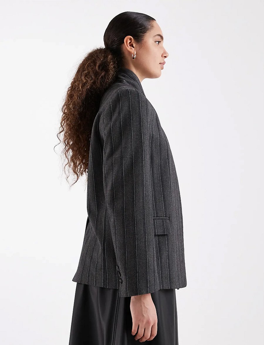 Topshop - TSALAZ PINSTRIPE HIGHNECK BLAZER - single breasted blazers - charcoal gray - 3