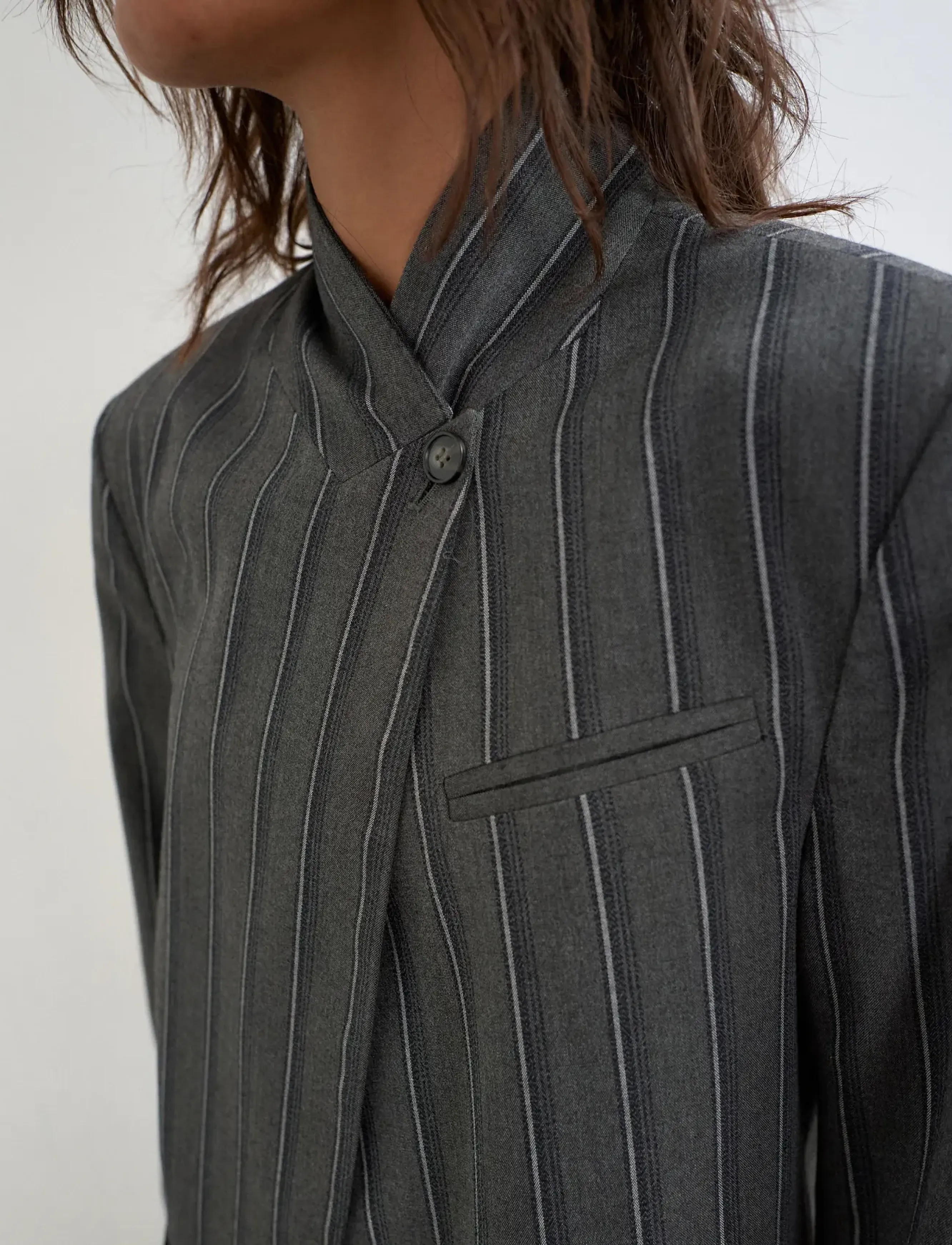 Topshop - TSALAZ PINSTRIPE HIGHNECK BLAZER - single breasted blazers - charcoal gray - 4