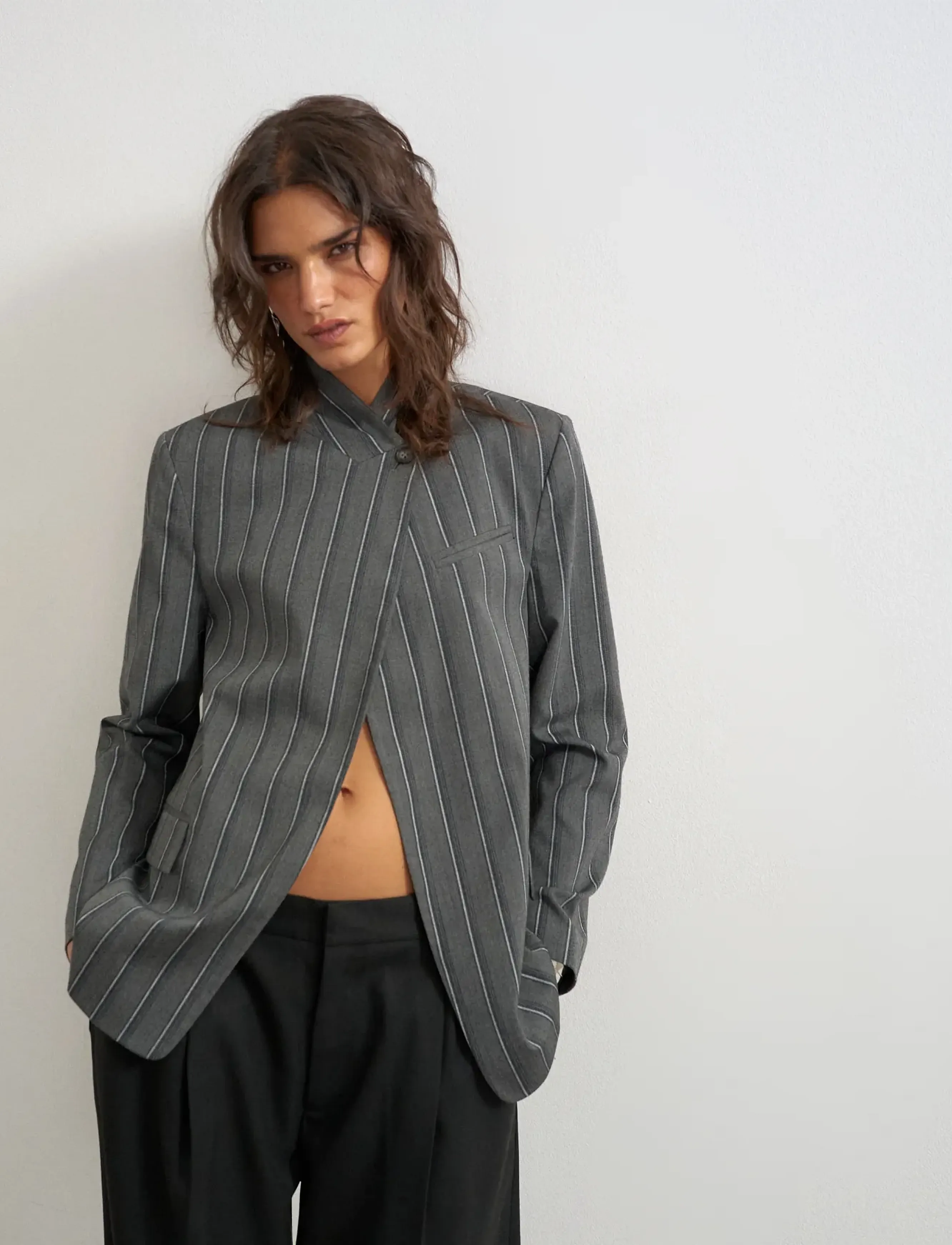 Topshop - TSALAZ PINSTRIPE HIGHNECK BLAZER - single breasted blazers - charcoal gray - 5