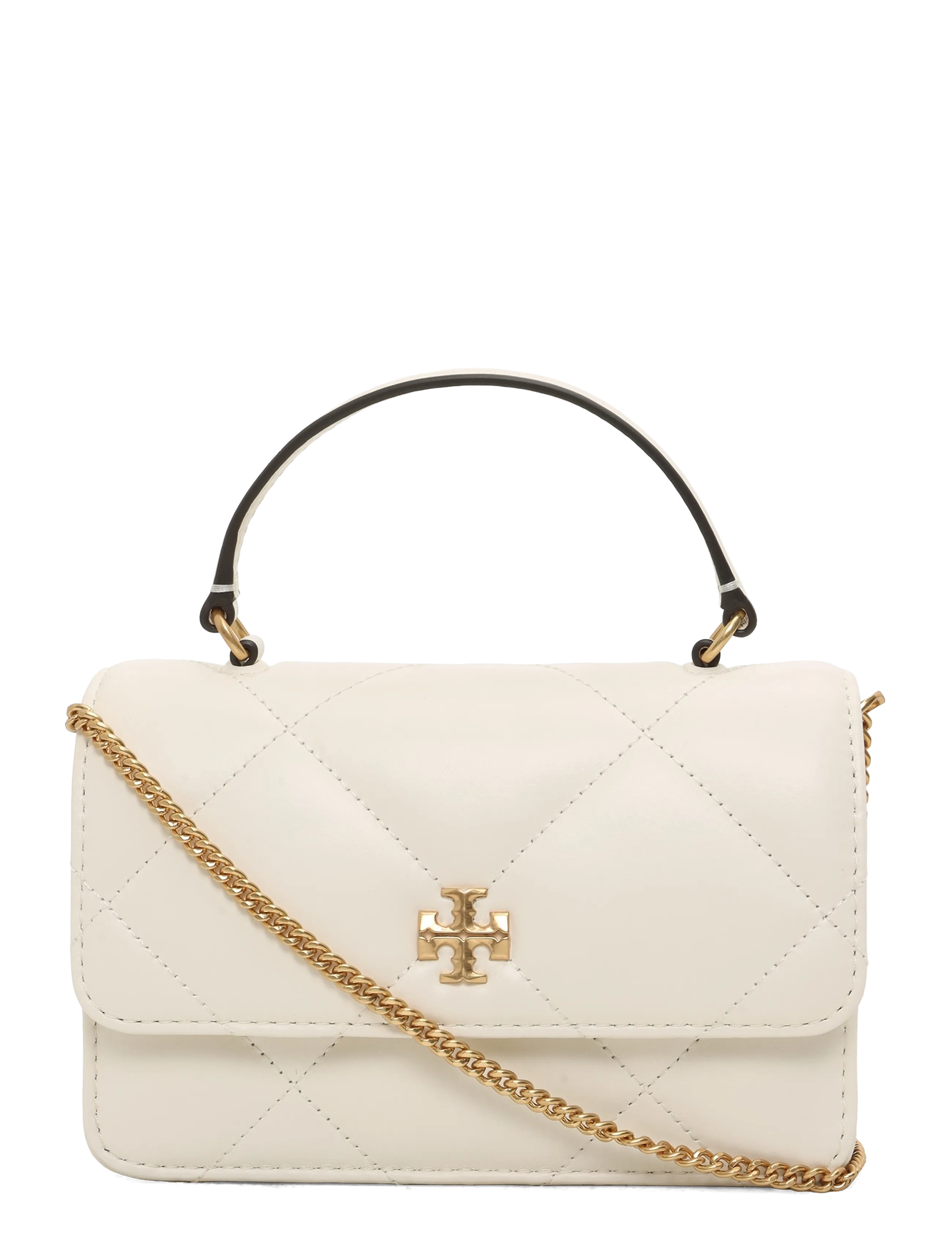 Tory Burch Kira Diamond Quilt Mini Top Handle Chain Wallet - Axelremsväskor - WARM WHITE / cream