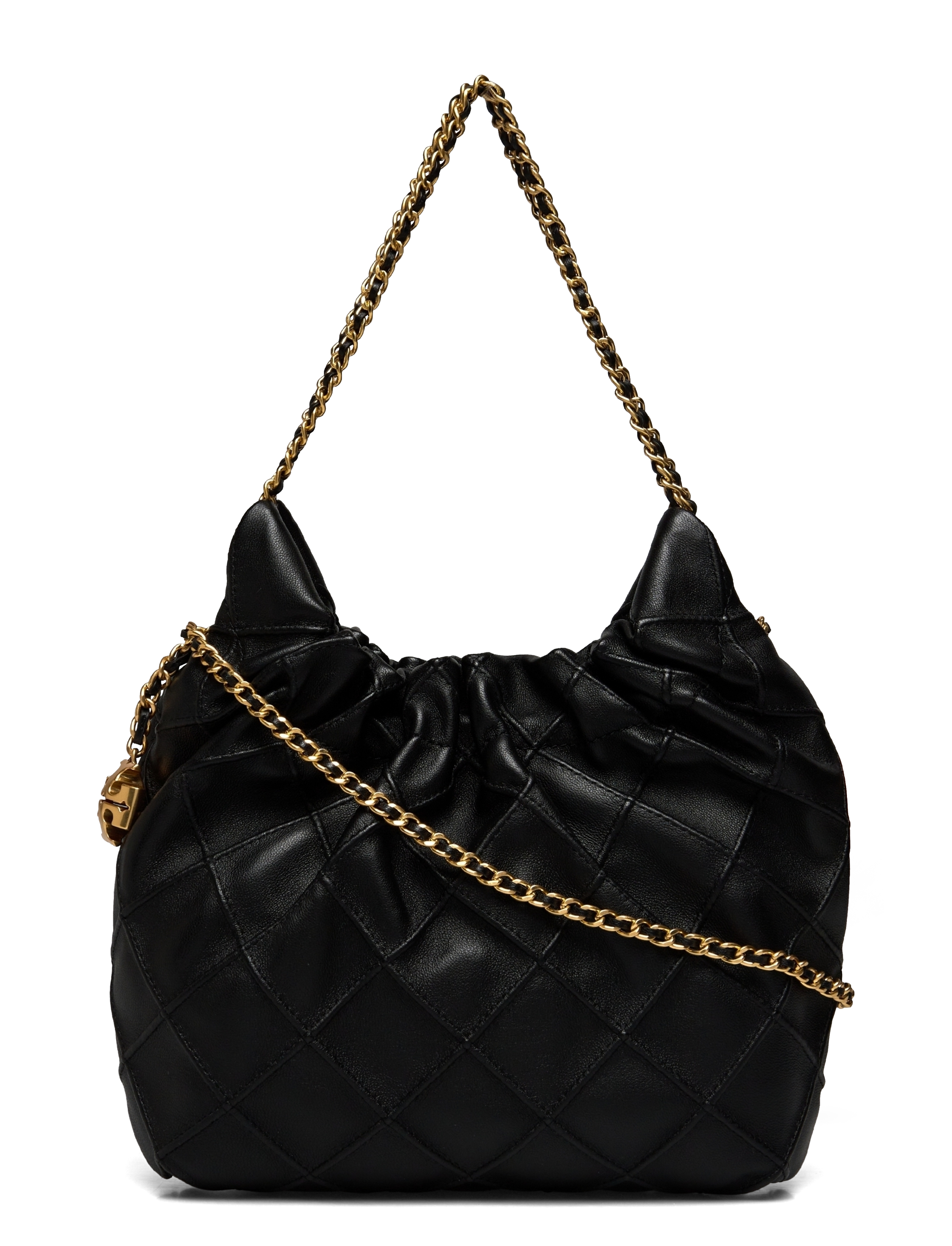 Tory Burch Fleming Mini Hobo Bag, Kvinder, Mini Quiltet Hobo Taske, Sort, Str: ONE SIZE