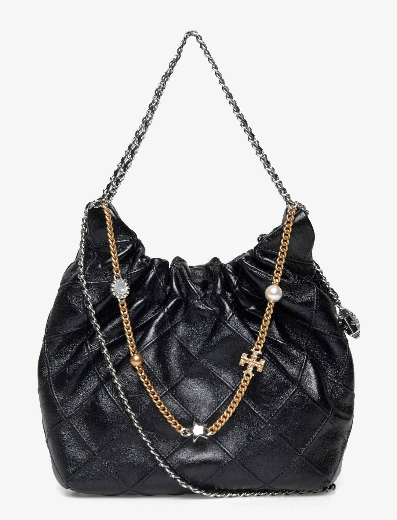 Tory Burch - Fleming Distressed Mini Hobo Bag - speciella tillfällen - black - 0