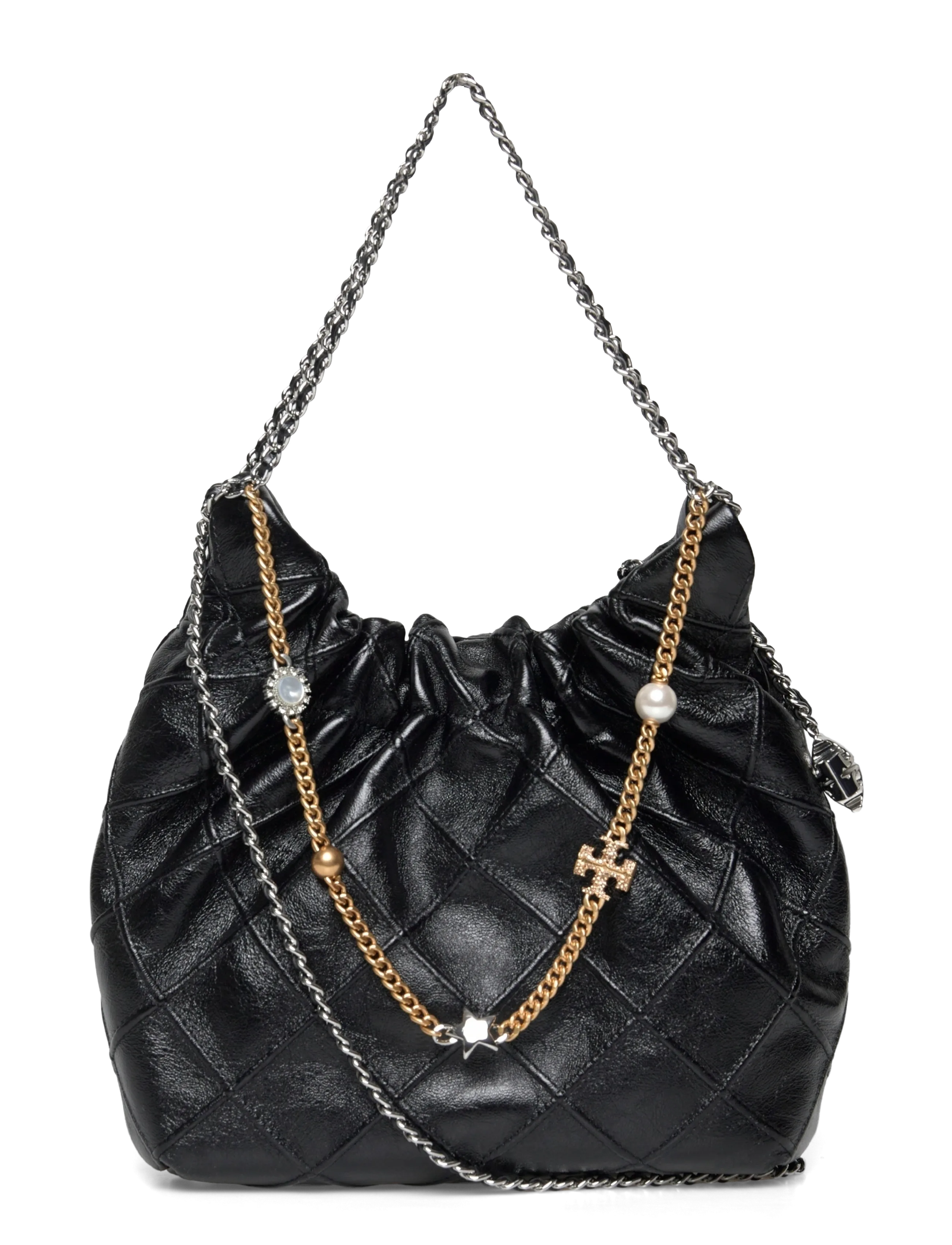 Tory Burch Fleming Distressed Mini Hobo Bag - Kotid - BLACK / black