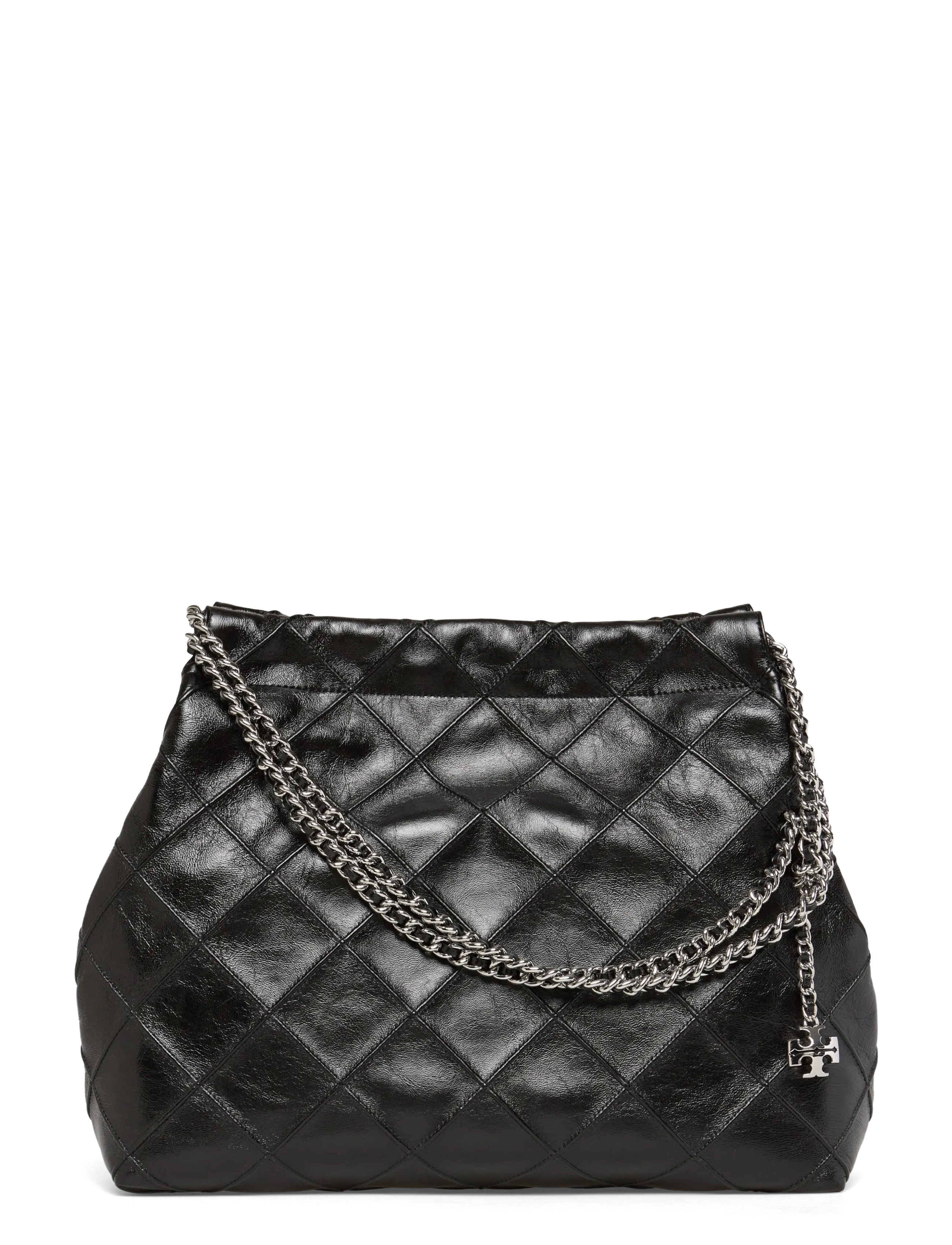 Tory Burch Fleming Distressed Hobo Bag - Top handle - BLACK / black