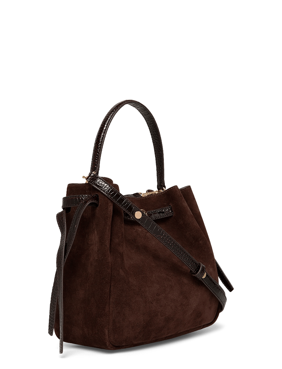 Tory Burch - Romy Suede Bucket Bag - mode trends - dark cocoa - 1