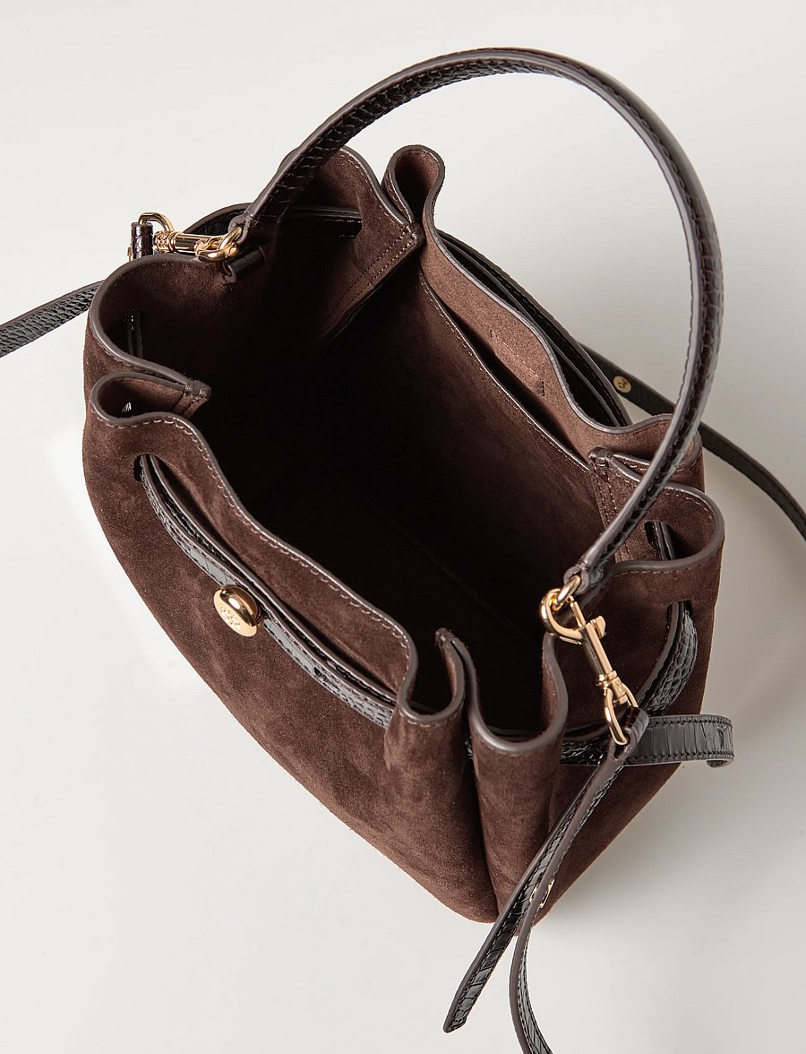 Tory Burch - Romy Suede Bucket Bag - mode trends - dark cocoa - 4