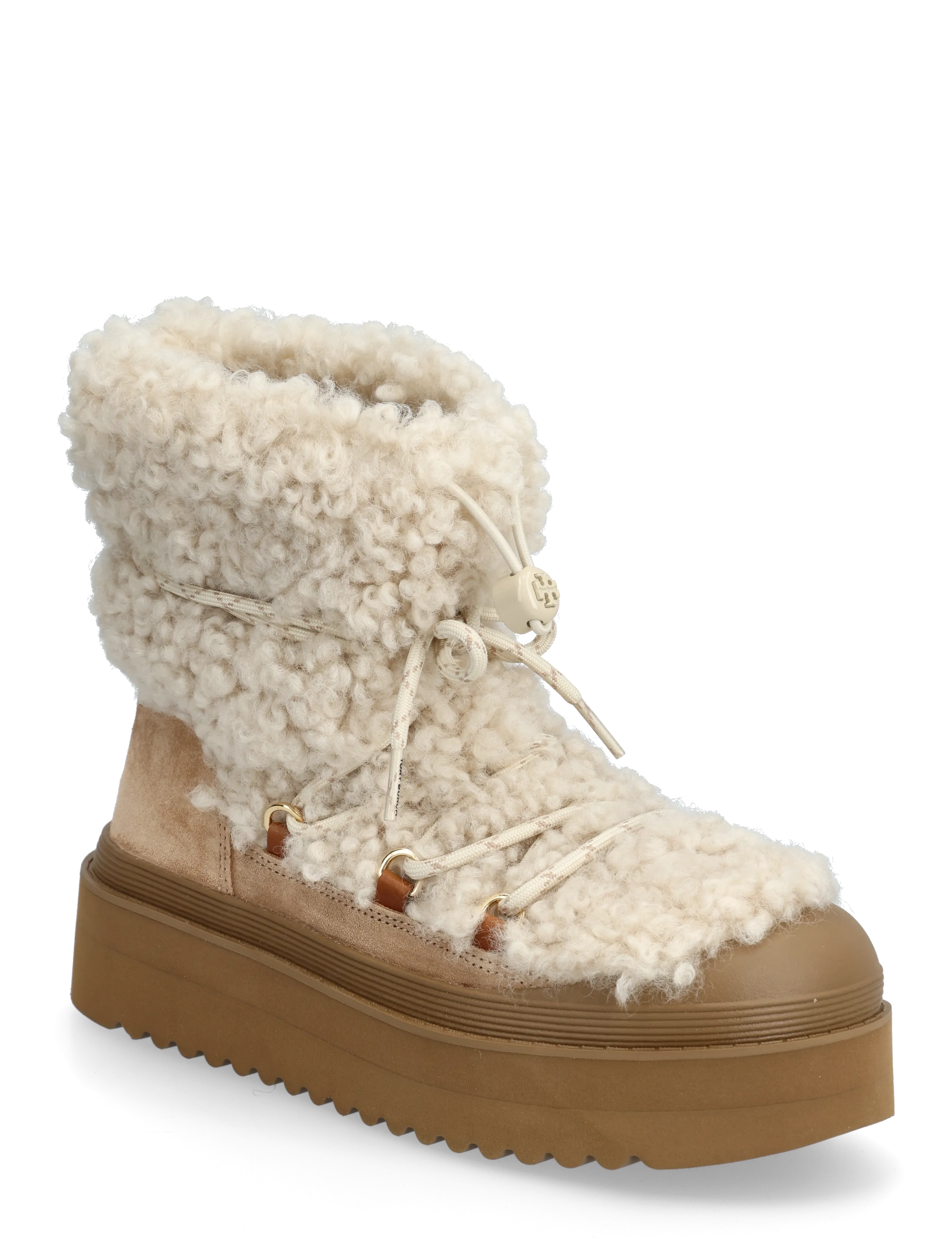 Tory Burch Mellow Shearling Lace Up Boot, Platform Shearling Snørestøvle, Beige, Str: 36.5