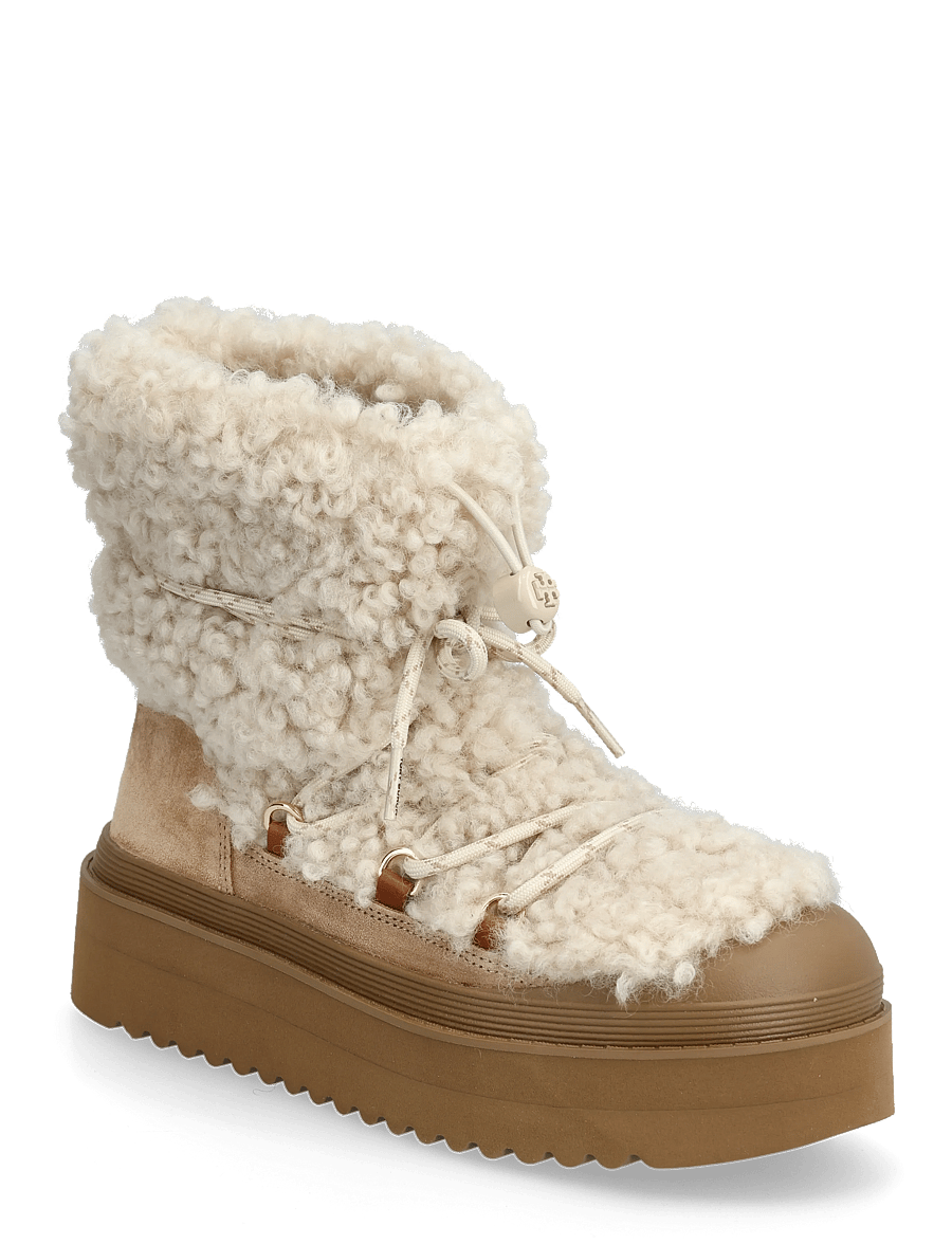 Tory Burch - MELLOW SHEARLING LACE UP BOOT - stiefeletten - buttermilk , light chestnut - 0